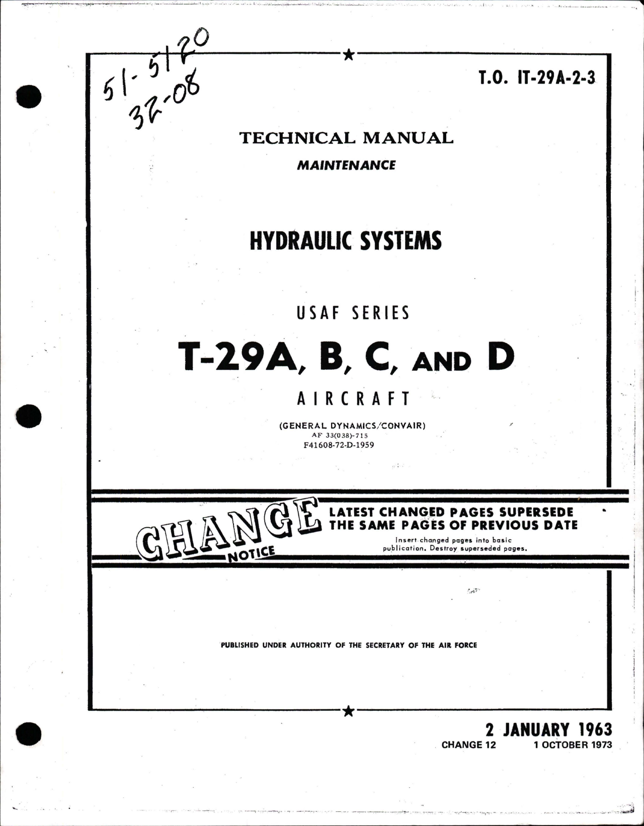 Sample page 1 from AirCorps Library document: Maintenance Manual for Hydraulic Systems for T-29A, T-29B, T-29C and T-29D