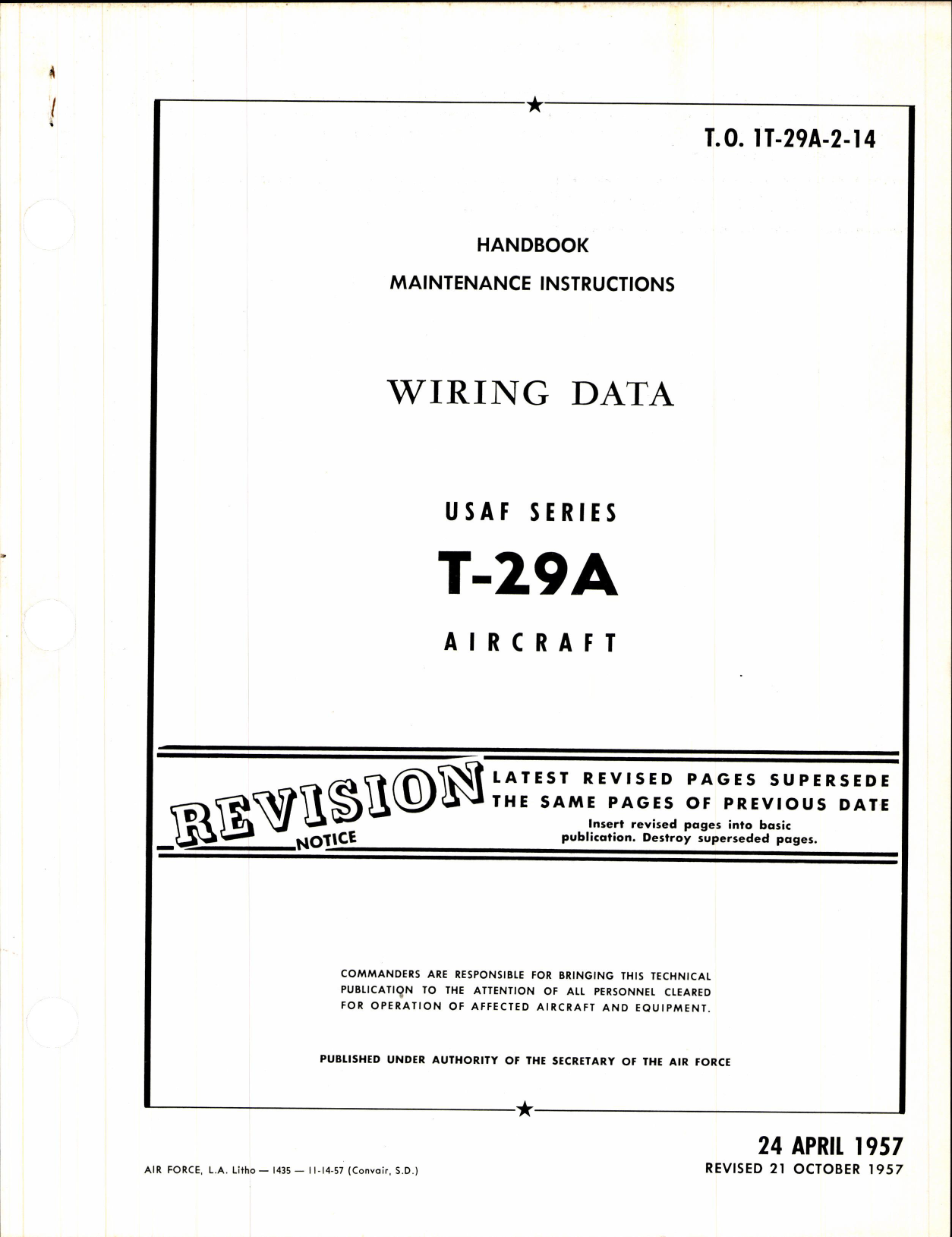 Sample page 1 from AirCorps Library document: Maintenance Instructions Wiring Data for T-29A Aircraft