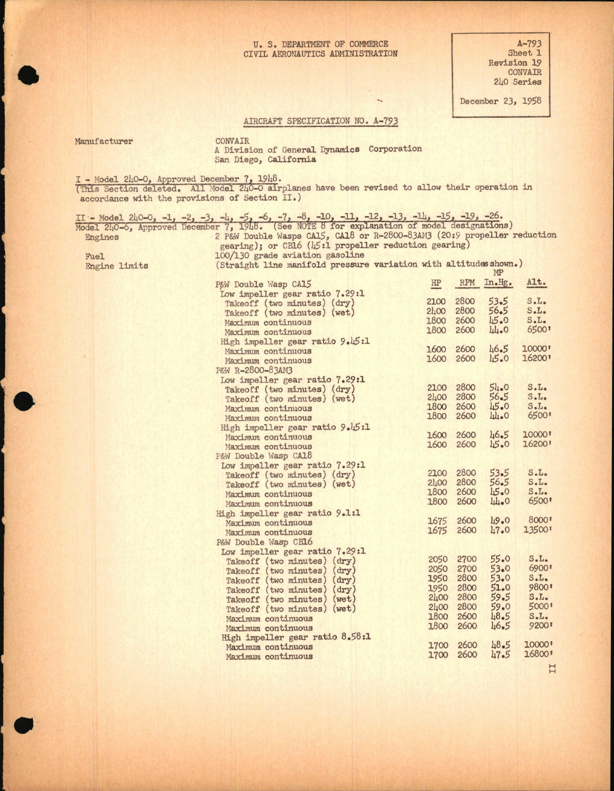 Sample page 1 from AirCorps Library document: Convair 240 Series 