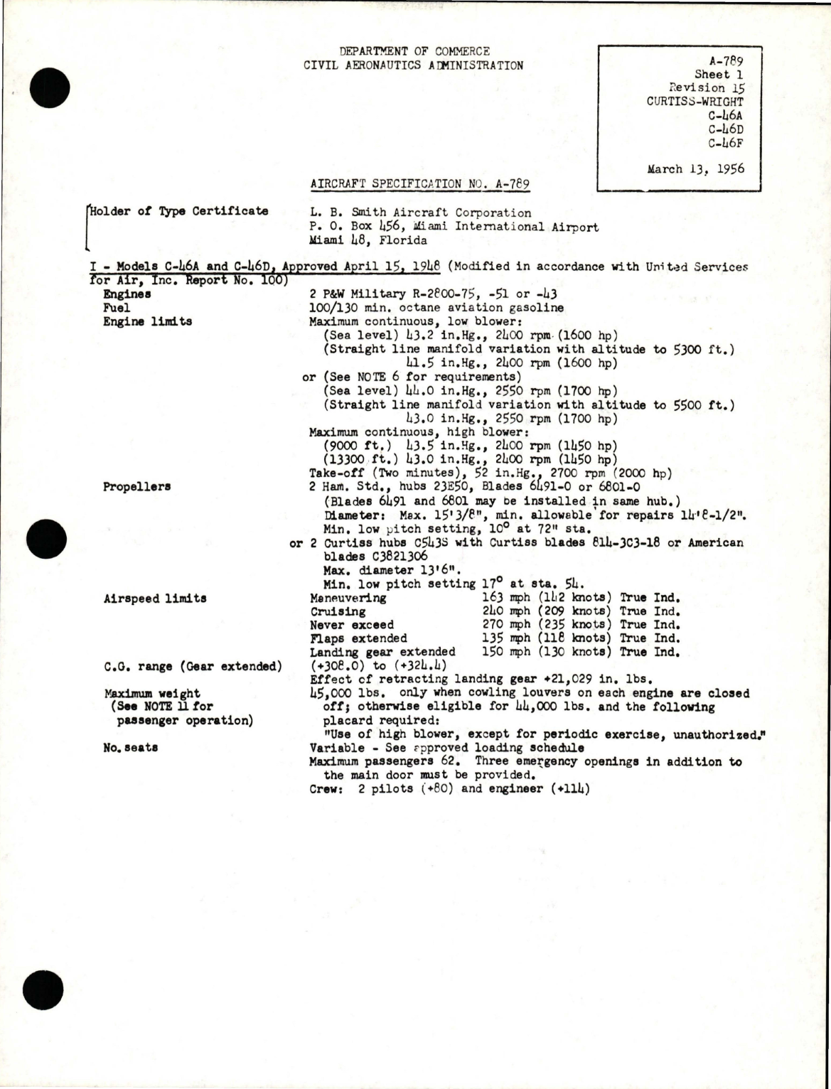 Sample page 1 from AirCorps Library document: C-46A, C-46D, C-46F 