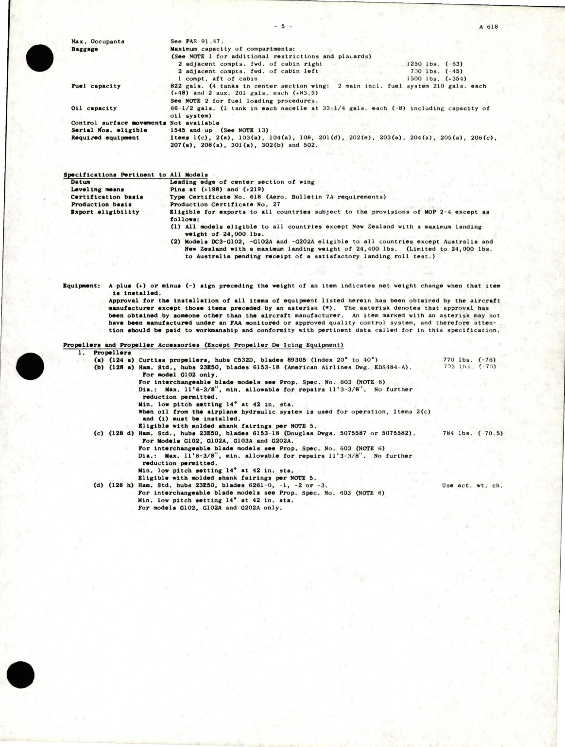 Sample page 5 from AirCorps Library document: DC3-G102, DC3-G102A (C-49E, C-50, C-51), DC3-G103A, DC3-G202A (C-49) R4D-2
