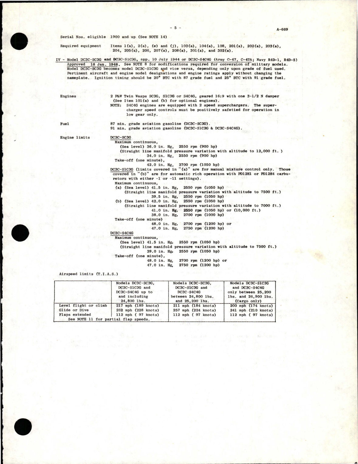 Sample page 5 from AirCorps Library document: DC3A-SCG (C-41, C-52, C-53, C-68, R4D, C-47, C-117A)