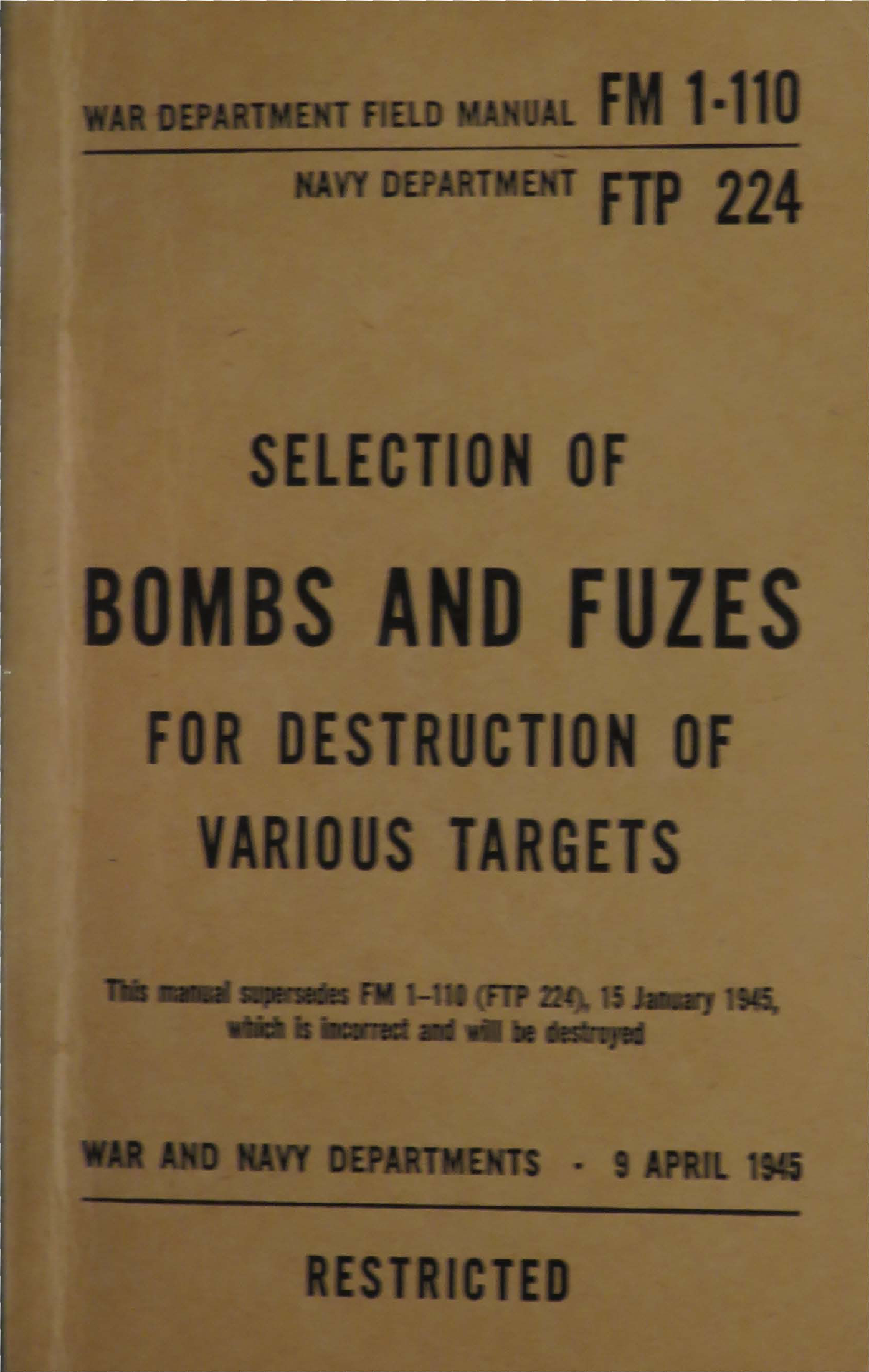 Sample page 1 from AirCorps Library document: Selection of Bombs & Fuzes for Destructions of Various Targets