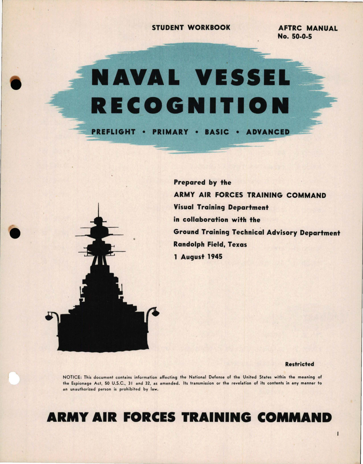 Sample page 1 from AirCorps Library document:  Student Workbook for Naval Vessel Recognition