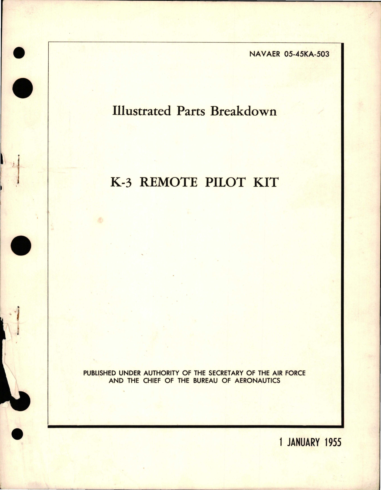 Sample page 1 from AirCorps Library document: Illustrated Parts Breakdown for K-3 Remote Pilot Kit