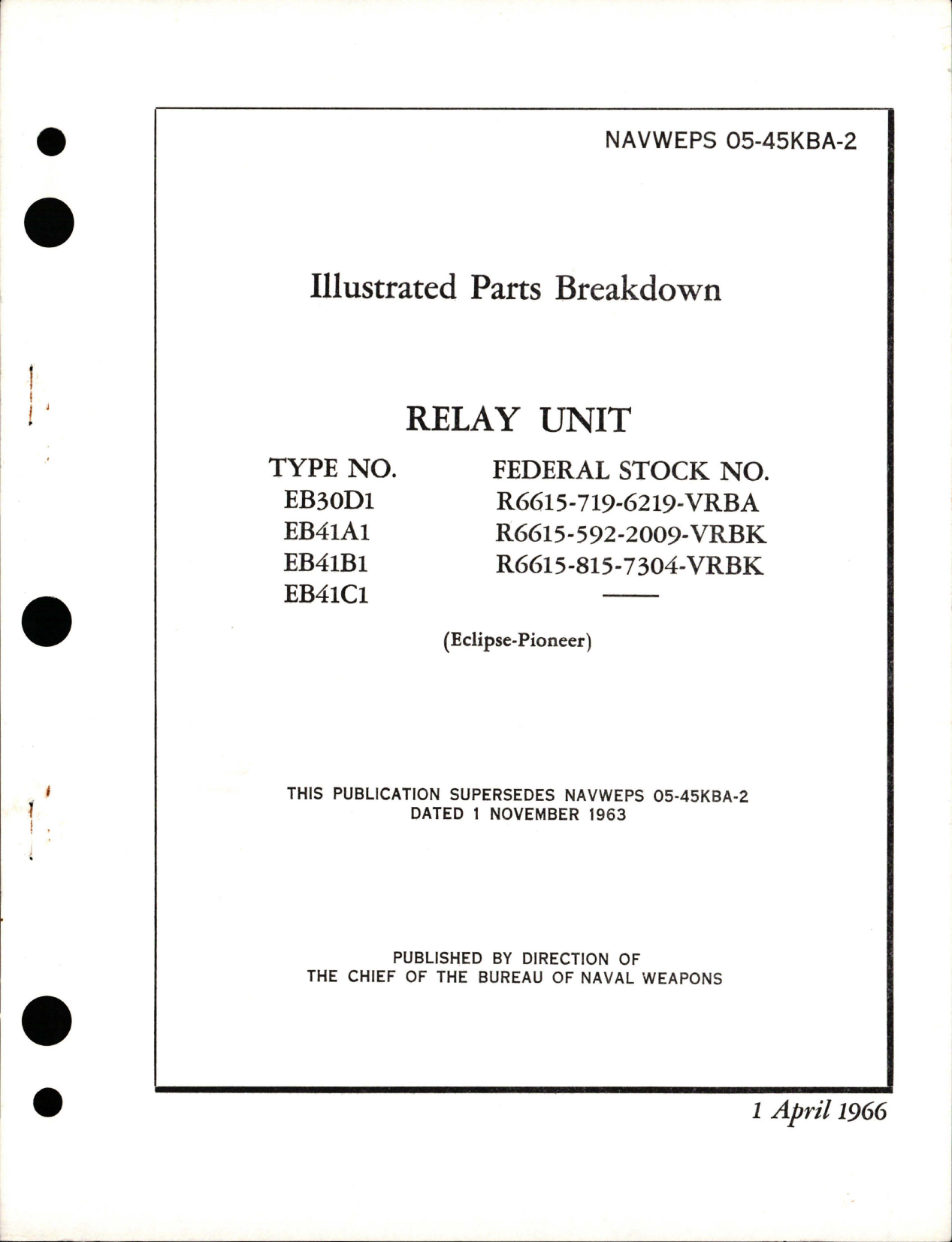 Sample page 1 from AirCorps Library document: Illustrated Parts Breakdown for Relay Unit - Type EB30D1, EB41A1, EB41B1 and EB41C1