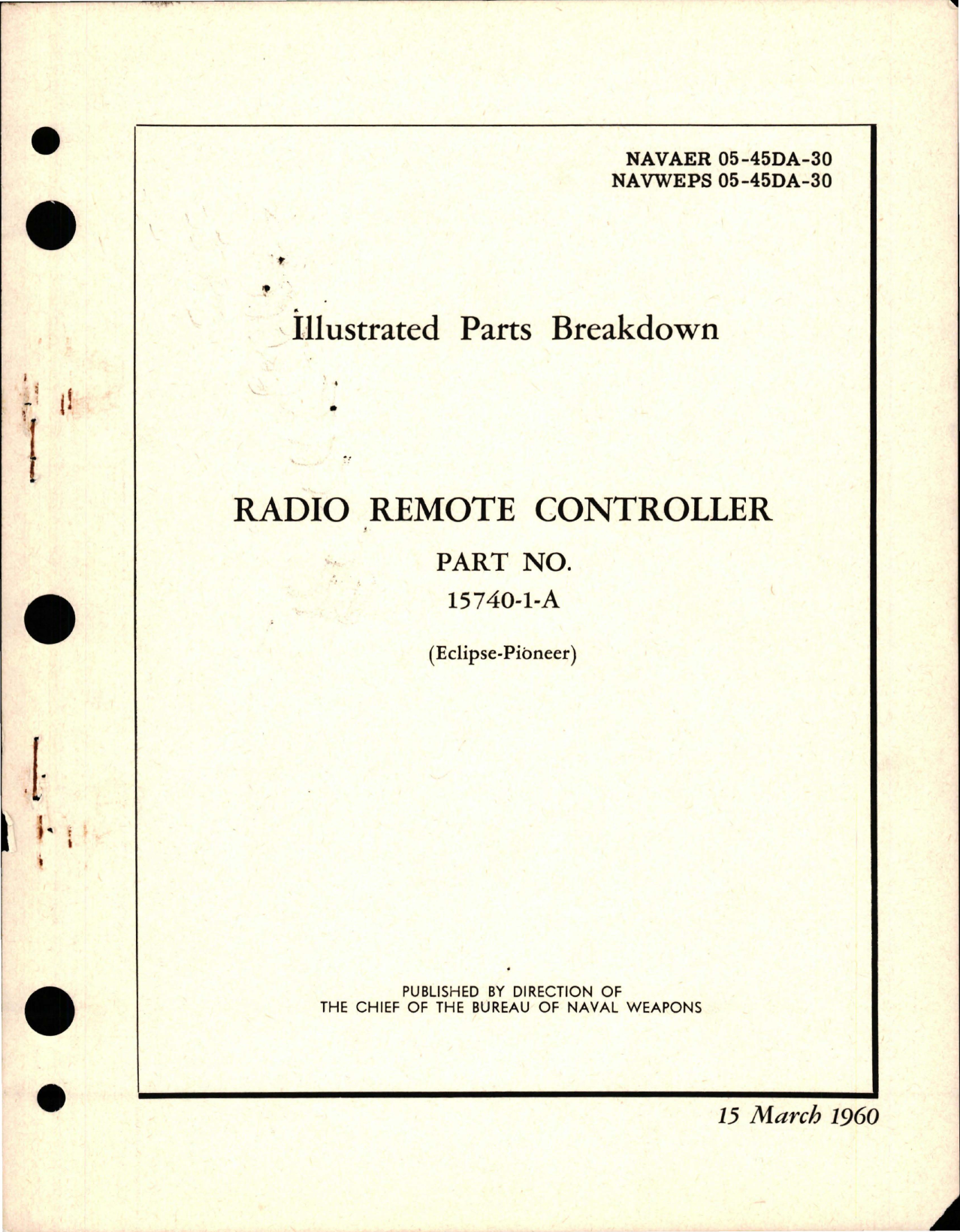 Sample page 1 from AirCorps Library document: Illustrated Parts Breakdown for Radio Remote Controller - Part 15740-1-A
