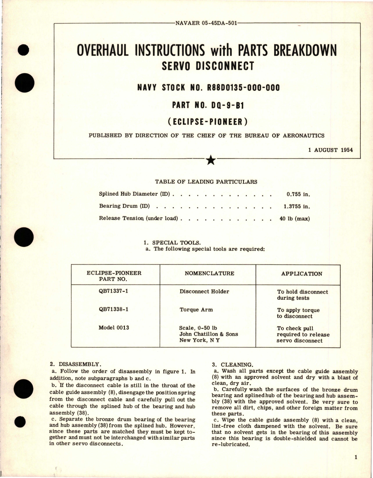 Sample page 1 from AirCorps Library document: Overhaul Instructions with Parts Breakdown for Servo Disconnect - Part DQ-9-B1