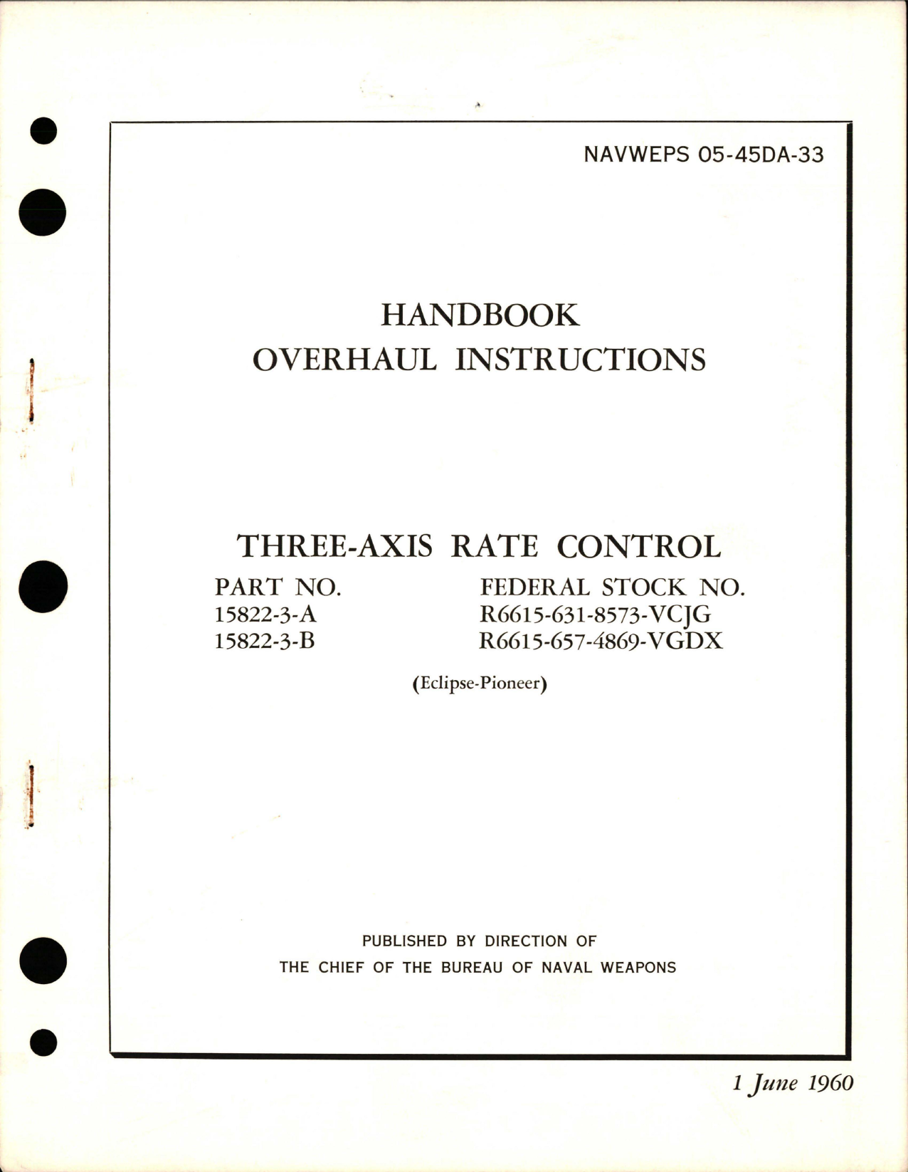 Sample page 1 from AirCorps Library document: Overhaul Instructions for Three Axis Rate Control - Parts 15822-3-A and 15822-3-B