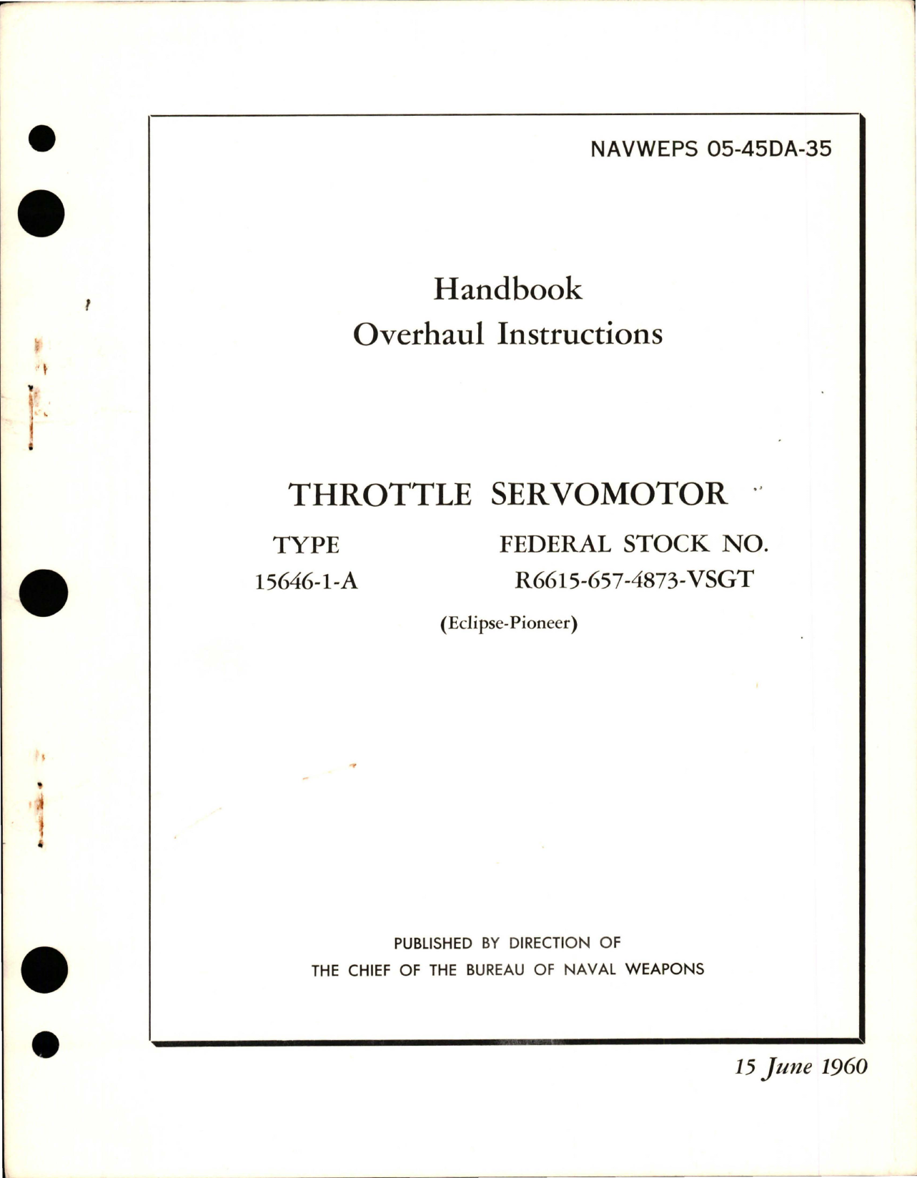 Sample page 1 from AirCorps Library document: Overhaul Instructions for Throttle Servomotor - Type 15646-1-A