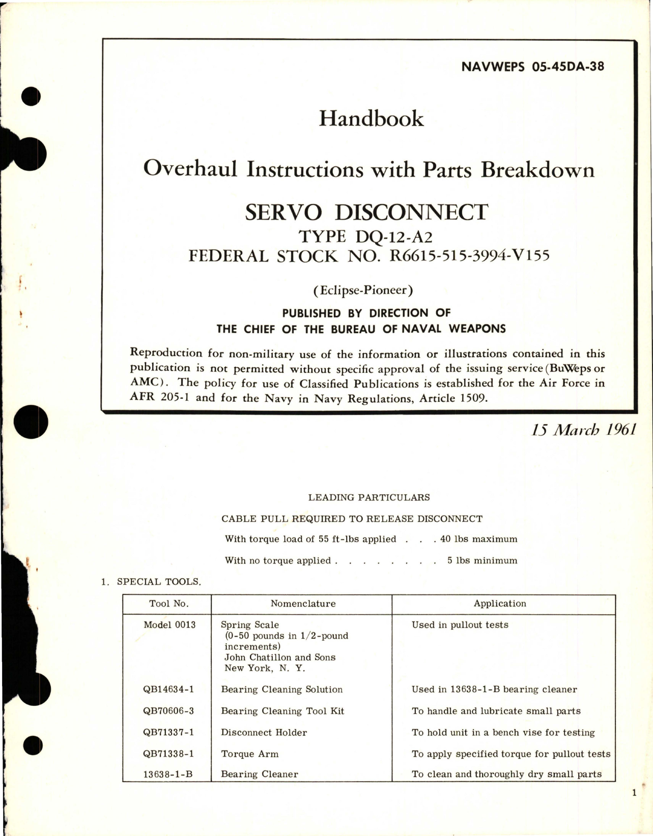 Sample page 1 from AirCorps Library document: Overhaul Instructions with Parts Breakdown for Servo Disconnect - Type DQ-12-A2