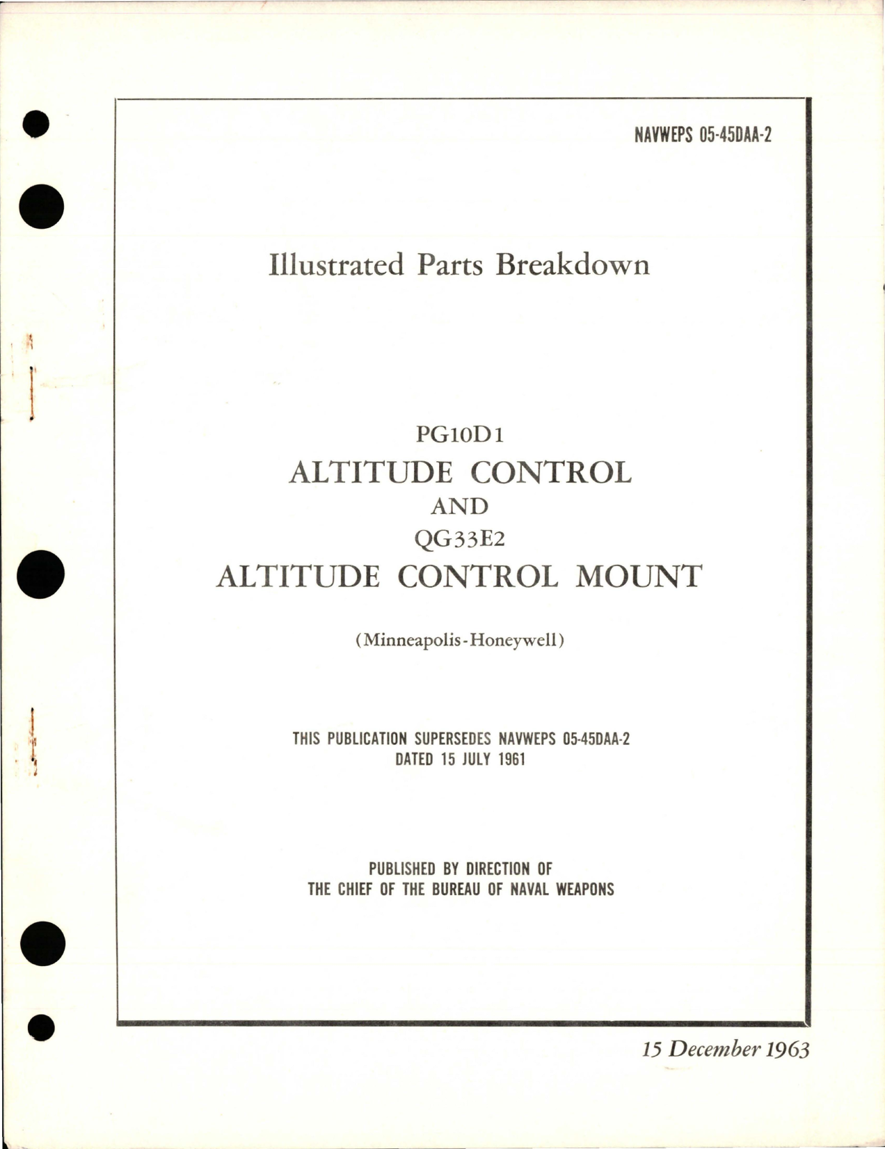 Sample page 1 from AirCorps Library document: Illustrated Parts Breakdown for Altitude Control - PG10D1 and Altitude Control Mount - QG33E2