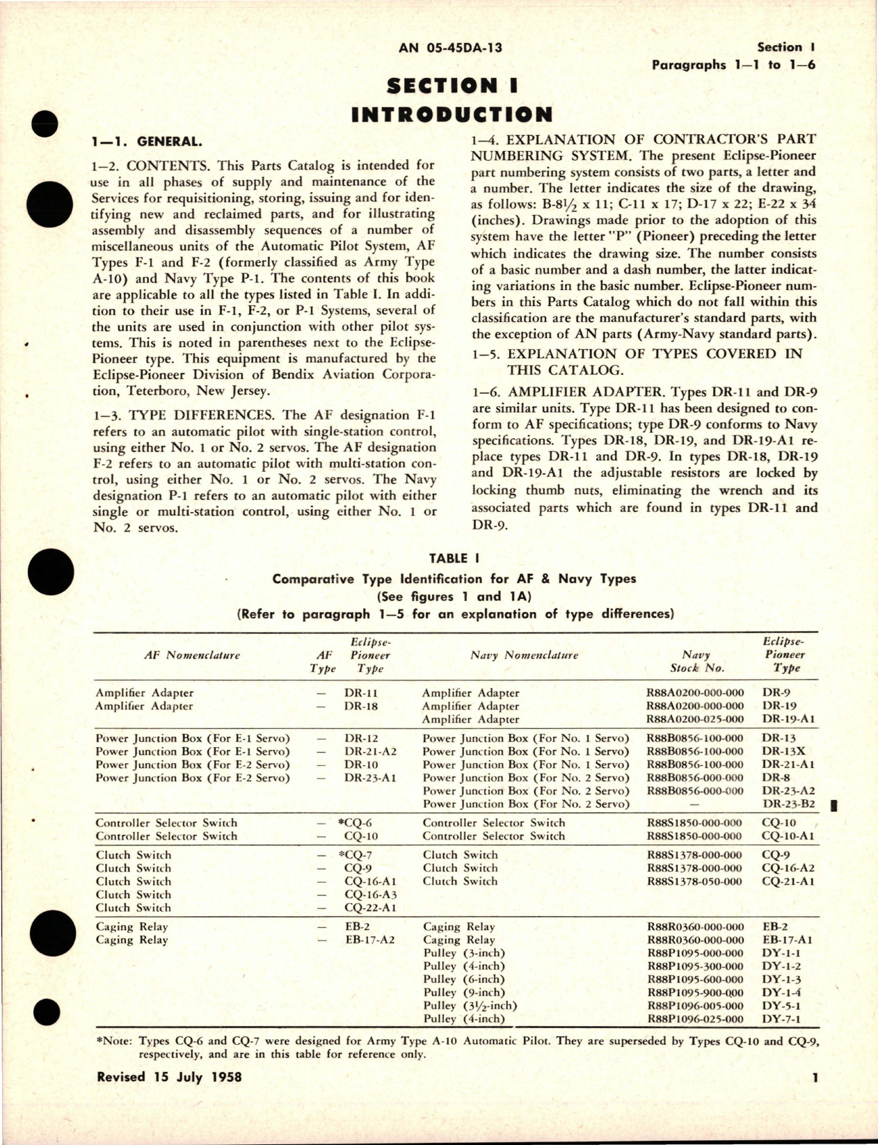 Sample page 7 from AirCorps Library document: Parts Catalog for Amplifier Adapter, Power Junction Box, Control Selector & Clutch Switch, Caging Relay and Pulley