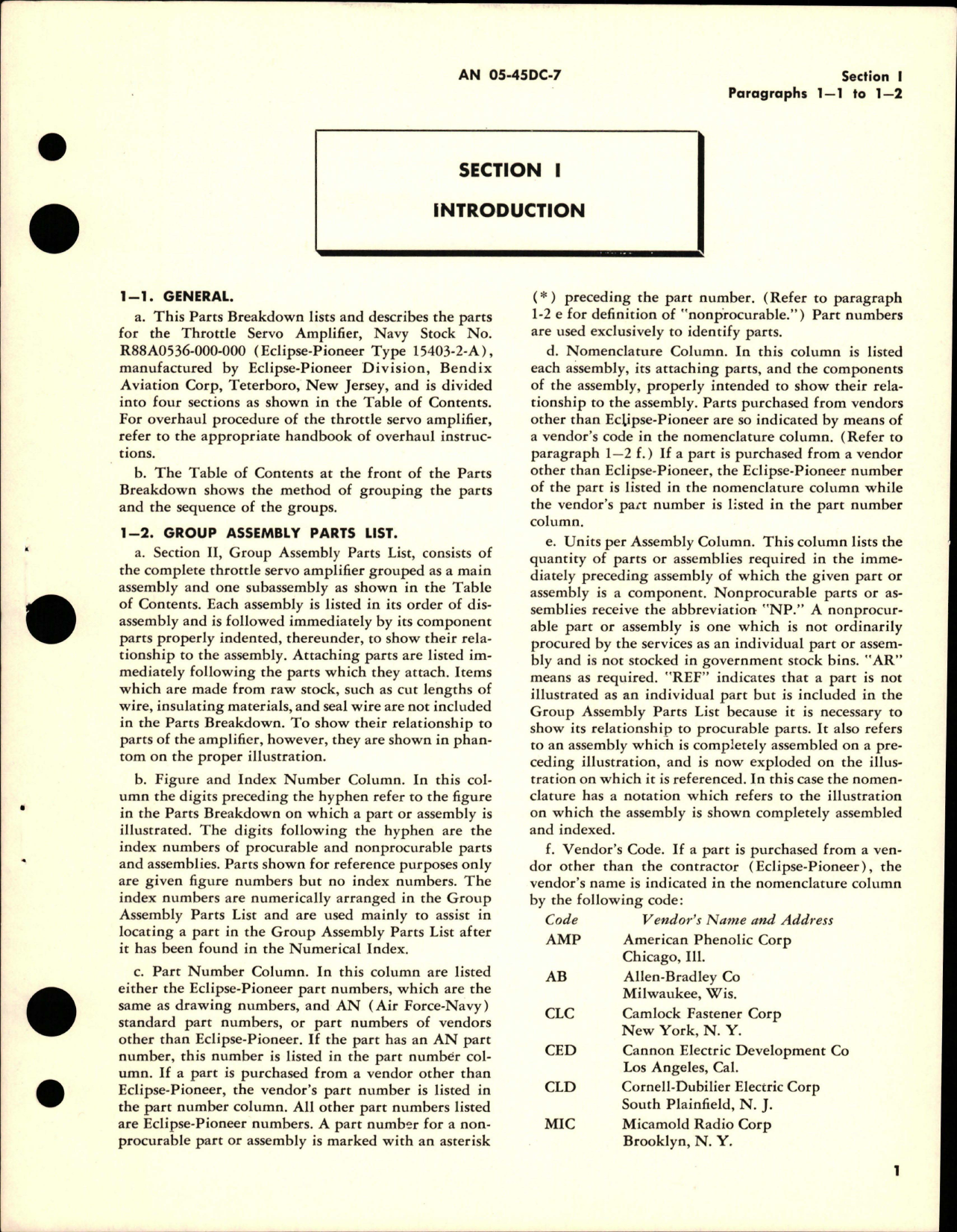 Sample page 5 from AirCorps Library document: Illustrated Parts Breakdown for Throttle Servo Amplifier - Part 15403-2-A 