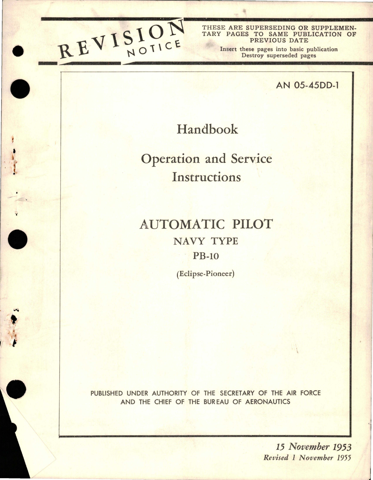 Sample page 1 from AirCorps Library document: Operation and Service Instructions for Automatic Pilot - PB-10