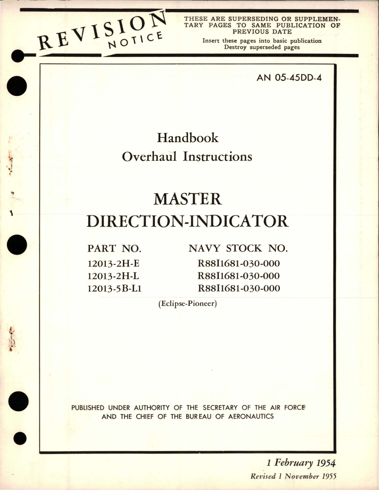 Sample page 1 from AirCorps Library document: Overhaul Instructions for Master Direction Indicator - Parts 12013-2H-E, 12013-2H-L, and 12013-5B-L1