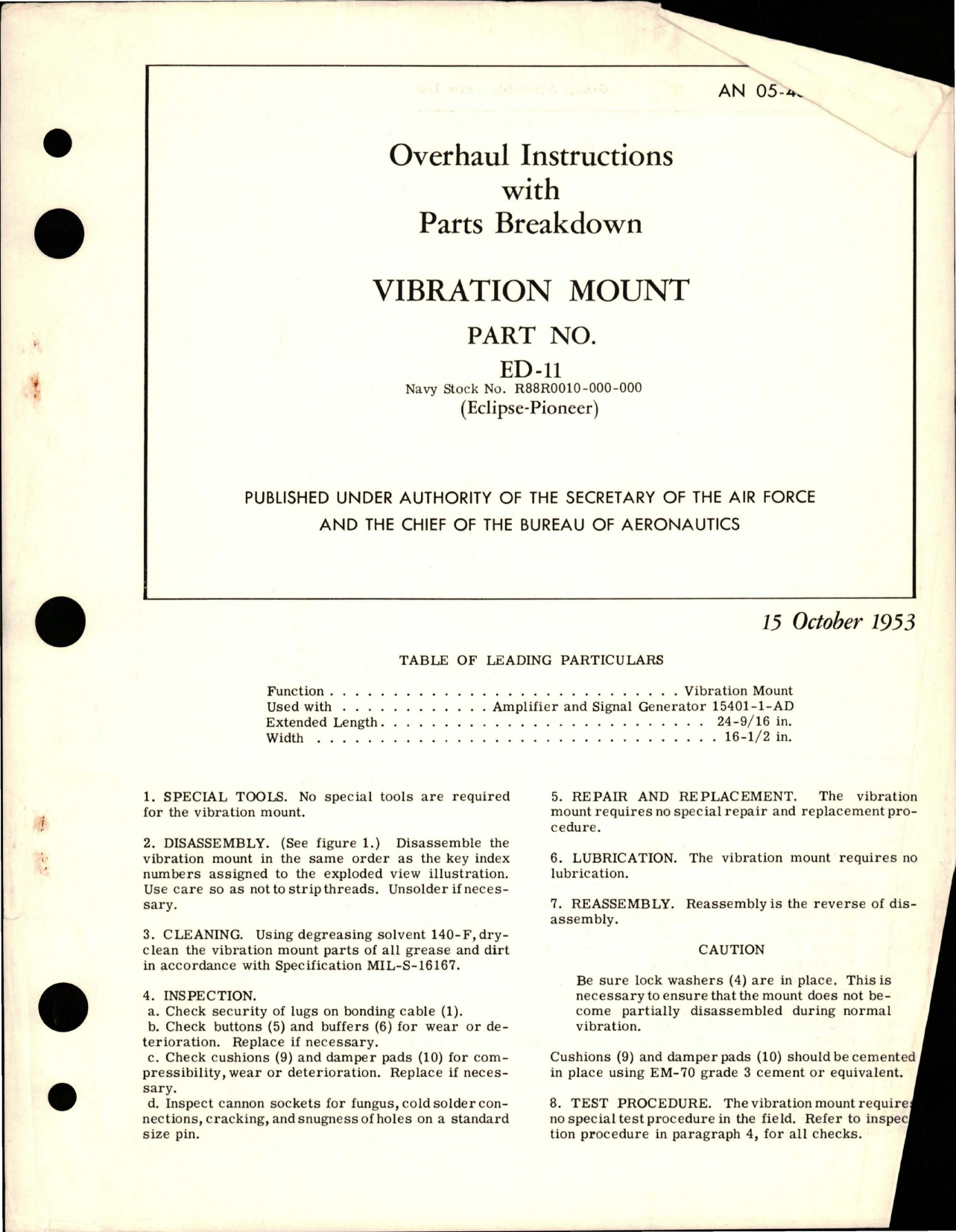 Sample page 1 from AirCorps Library document: Overhaul Instructions with Parts Breakdown for Vibration Mount - Part ED-11