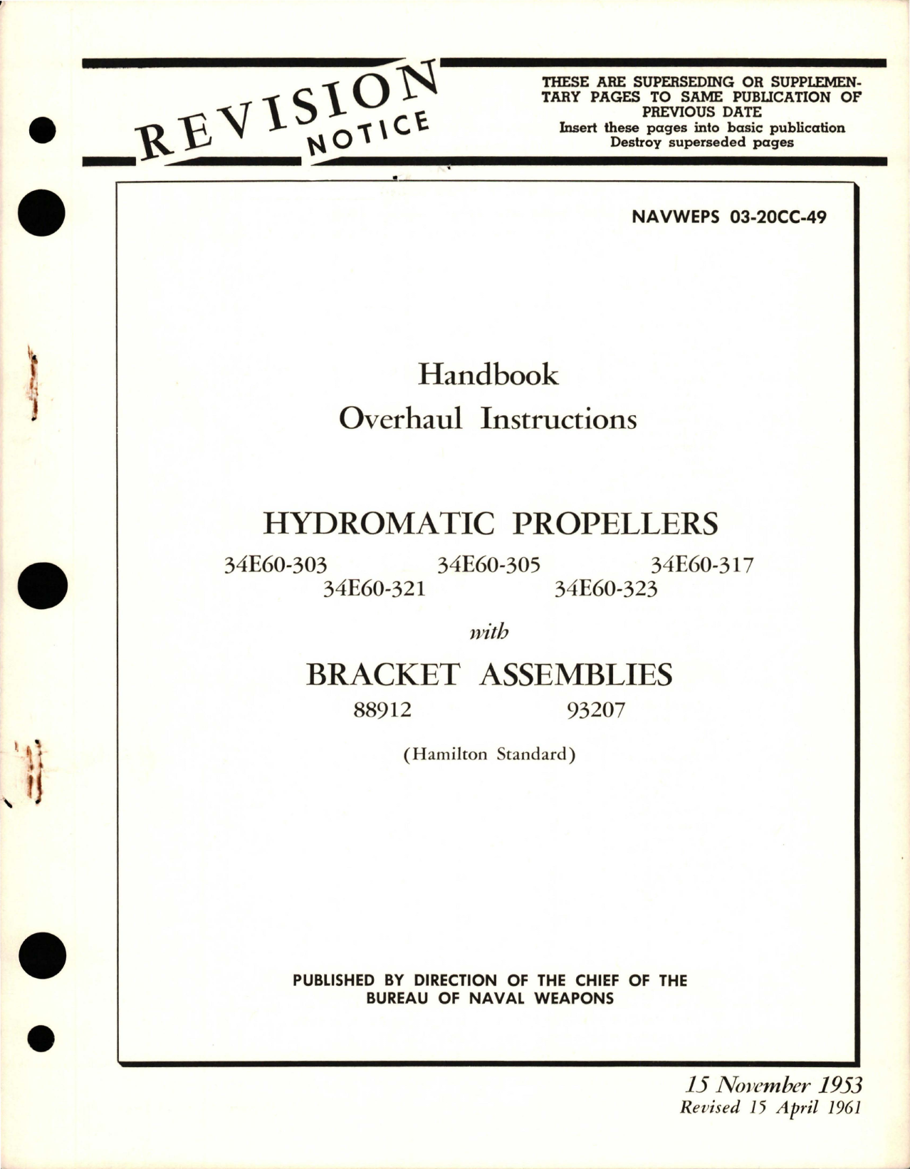 Sample page 1 from AirCorps Library document: Overhaul Instructions for Hydromatic Propellers and Bracket Assemblies