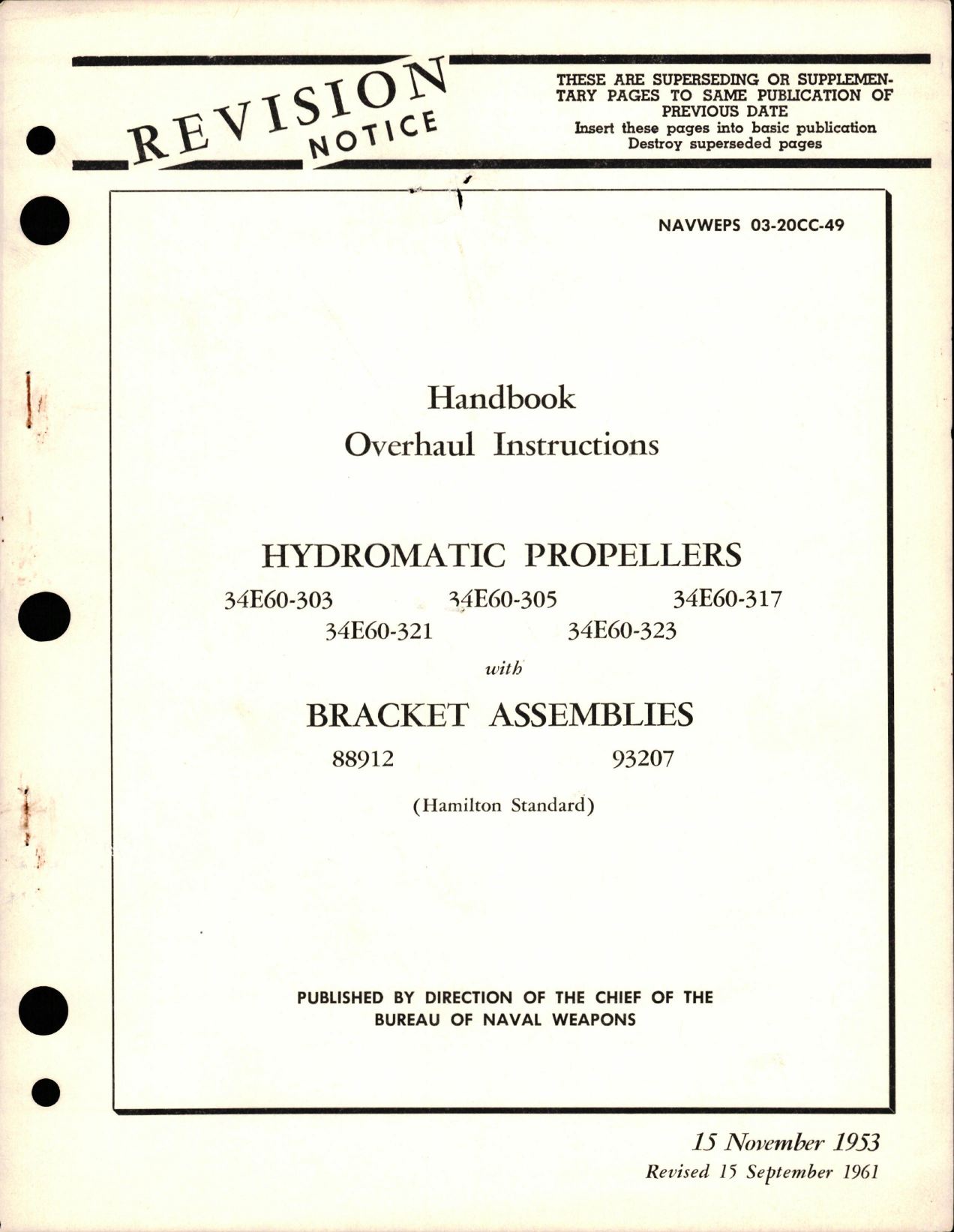 Sample page 1 from AirCorps Library document: Overhaul Instructions for Hydromatic Propellers and Bracket Assemblies