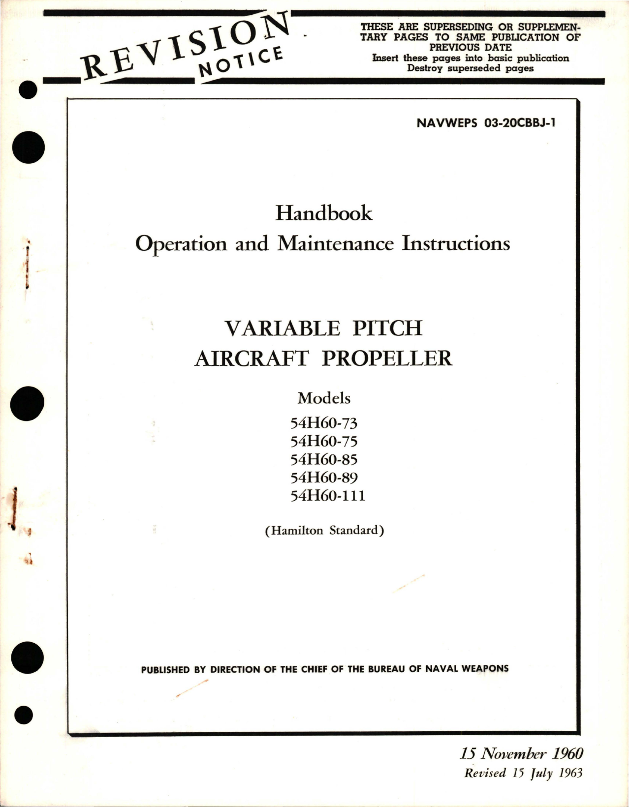 Sample page 1 from AirCorps Library document: Operation and Maintenance Instructions for Variable Pitch Propeller - Models 54H60-73, 54H60-75, 54H60-85, 54H60-89, and 54H60-111 