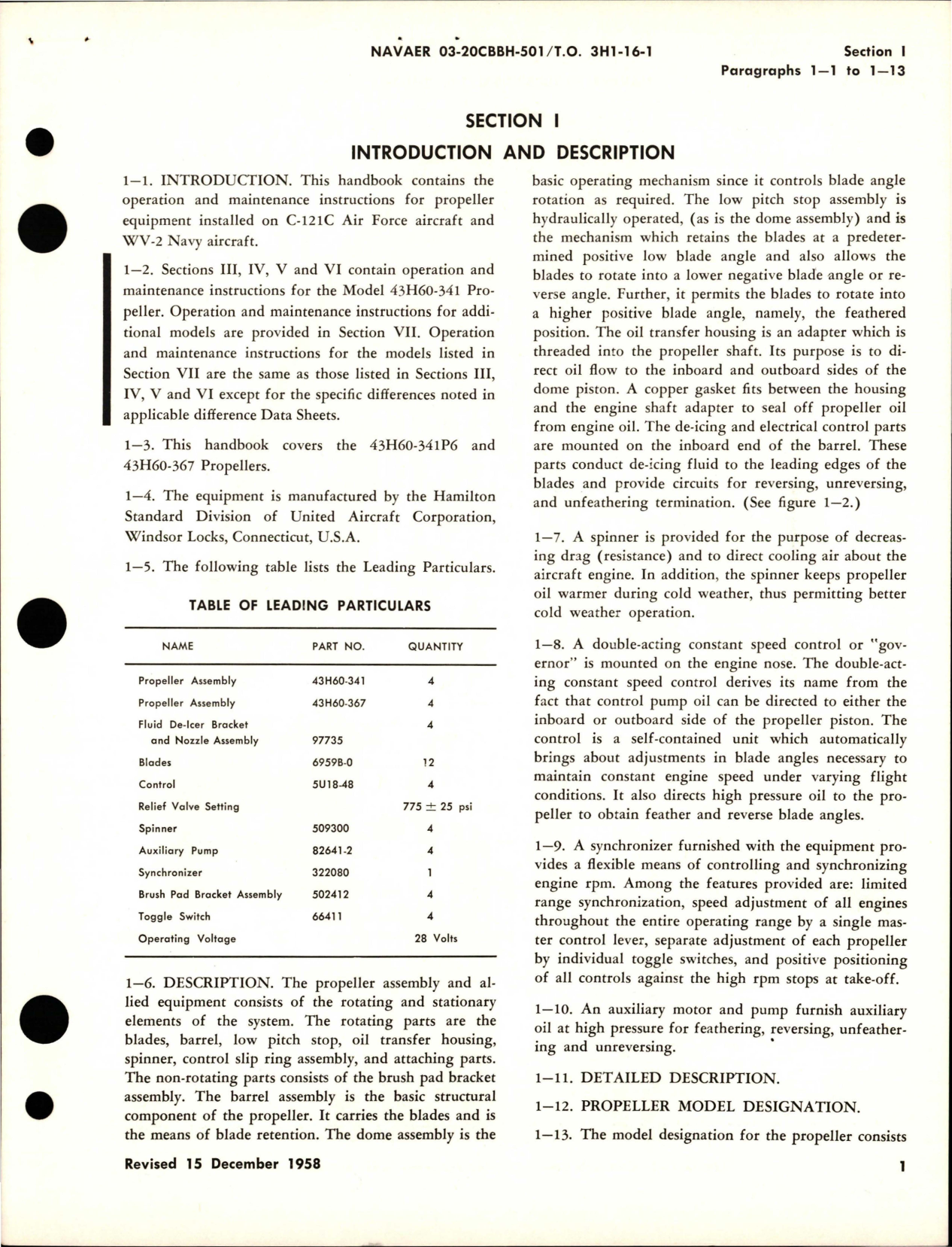 Sample page 5 from AirCorps Library document: Operation and Maintenance Instructions for Variable Pitch Propeller - Model 43H60-341 and 43H60-367