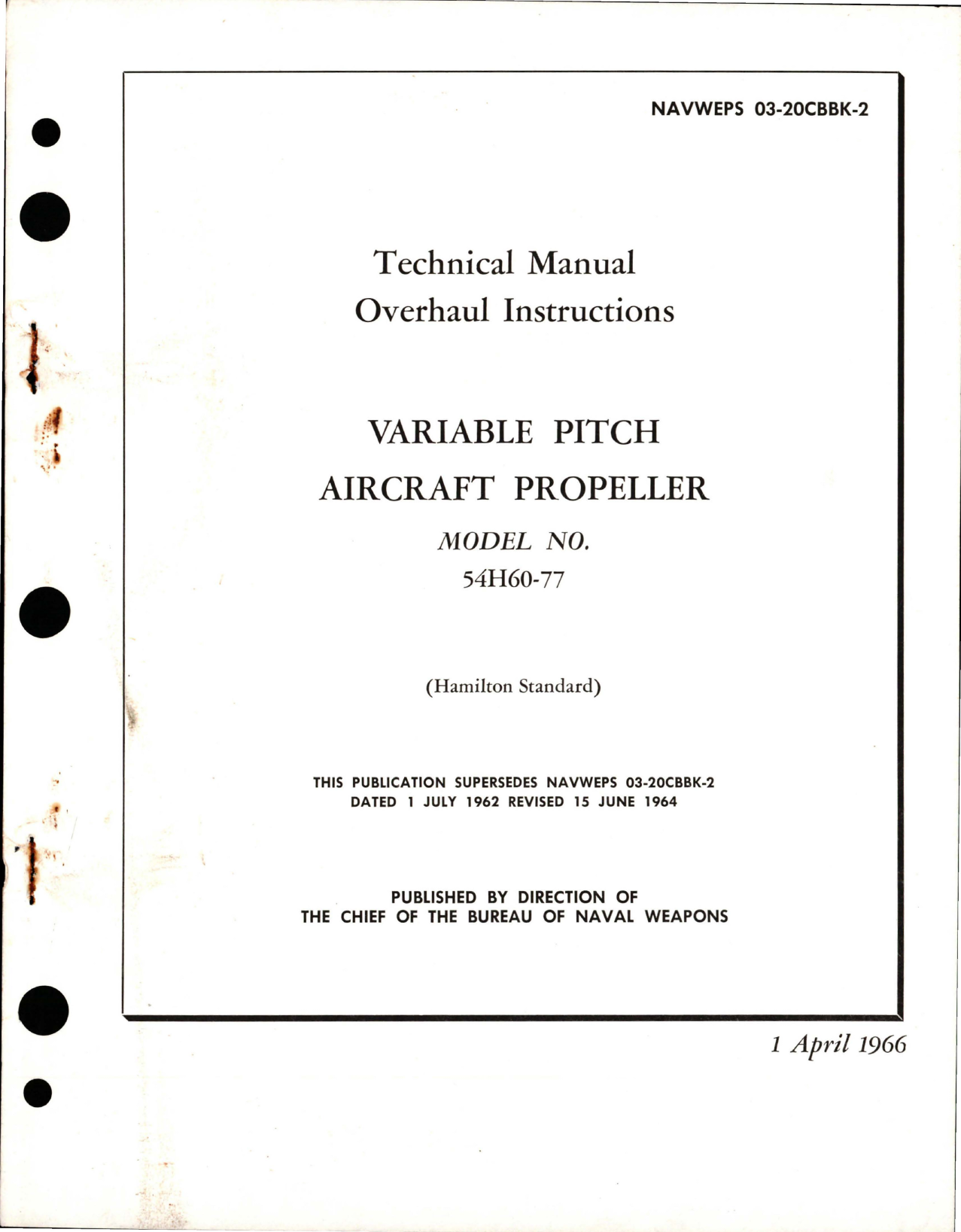 Sample page 1 from AirCorps Library document: Overhaul Instructions for Variable Pitch Propeller - Model 54H60-77