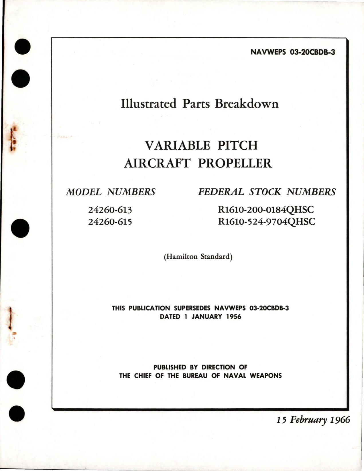 Sample page 1 from AirCorps Library document: Illustrated Parts Breakdown for Variable Pitch Propeller - Model 24260-613 and 24260-615
