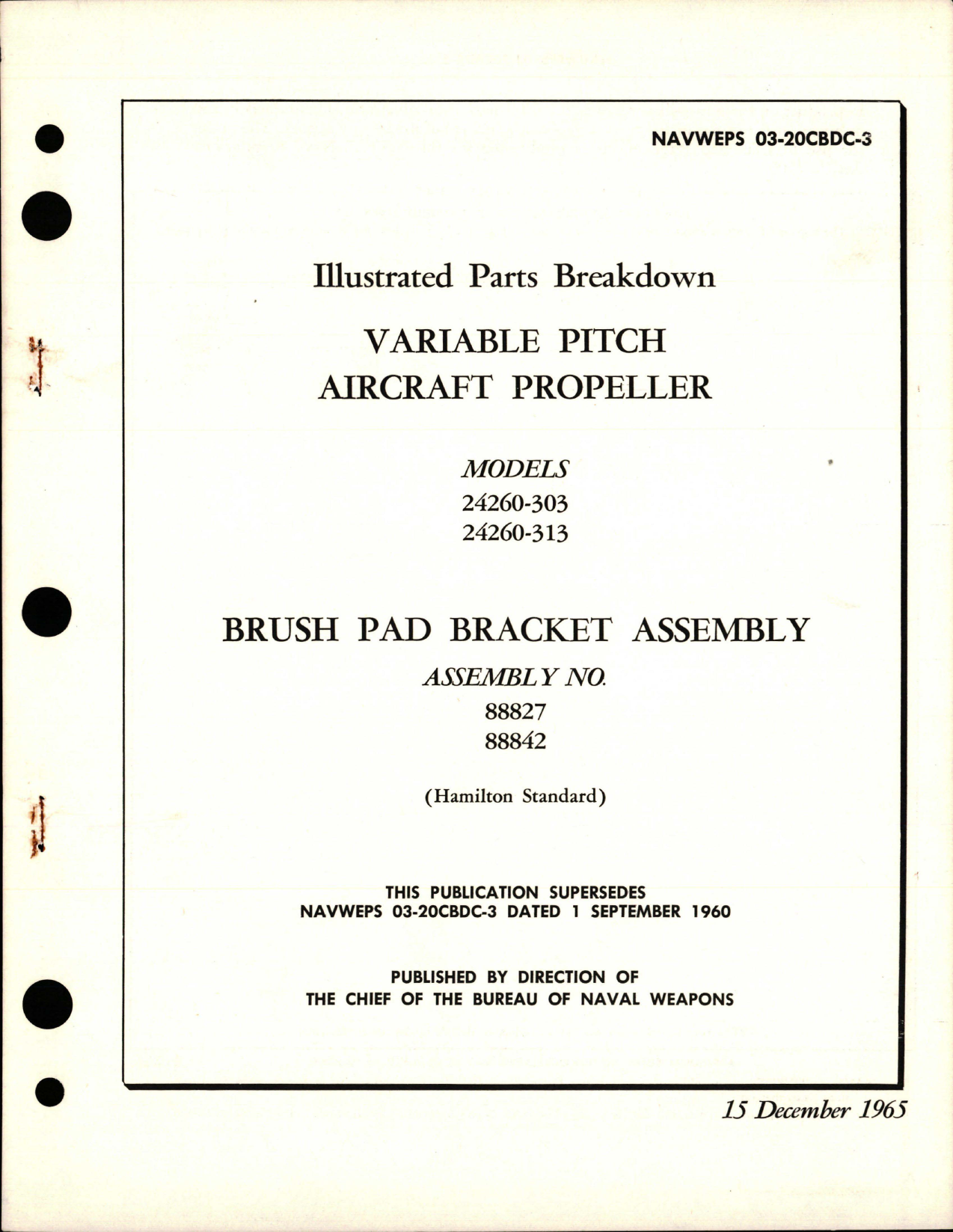 Sample page 1 from AirCorps Library document: Illustrated Parts Breakdown for Variable Pitch Propeller and Brush Pad Bracket Assembly