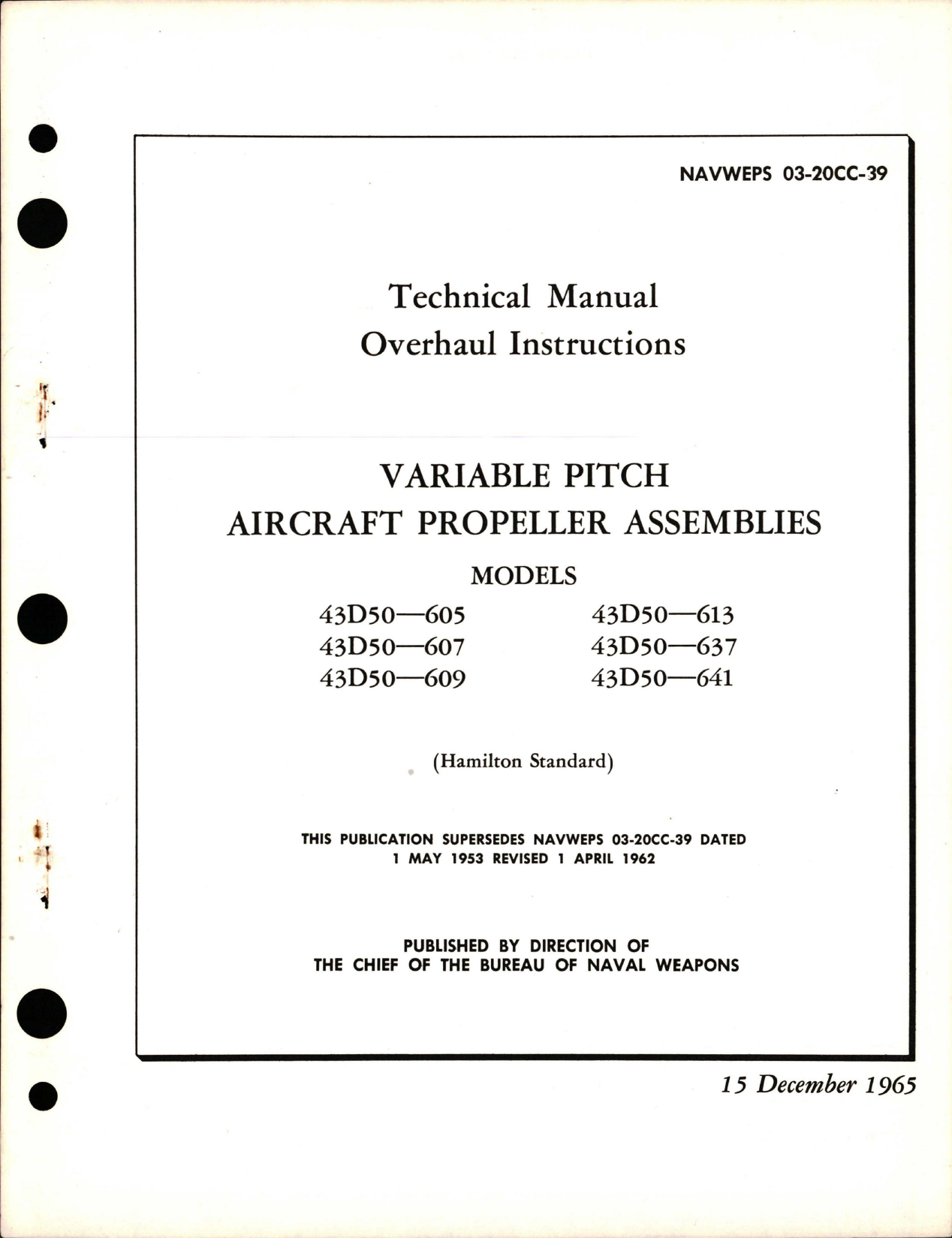 Sample page 1 from AirCorps Library document: Overhaul Instructions for Variable Pitch Aircraft Propeller Assemblies