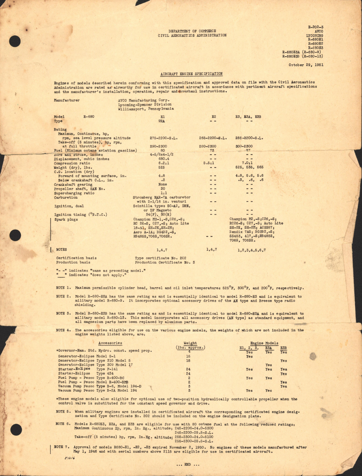 Sample page 1 from AirCorps Library document: R-680E1, E2, E3, E3A, E3B, R680-9, and -13