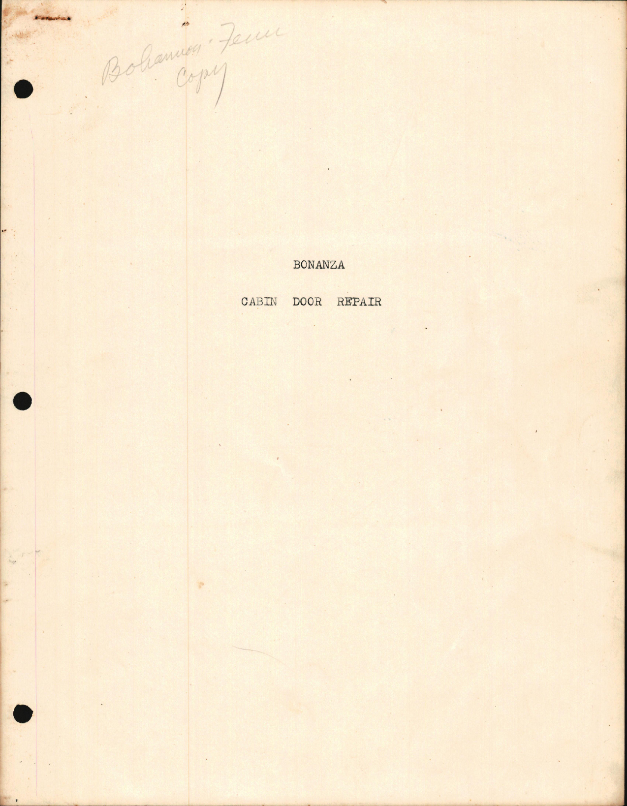 Sample page 1 from AirCorps Library document: Cabin Door Repair for the Bonanza