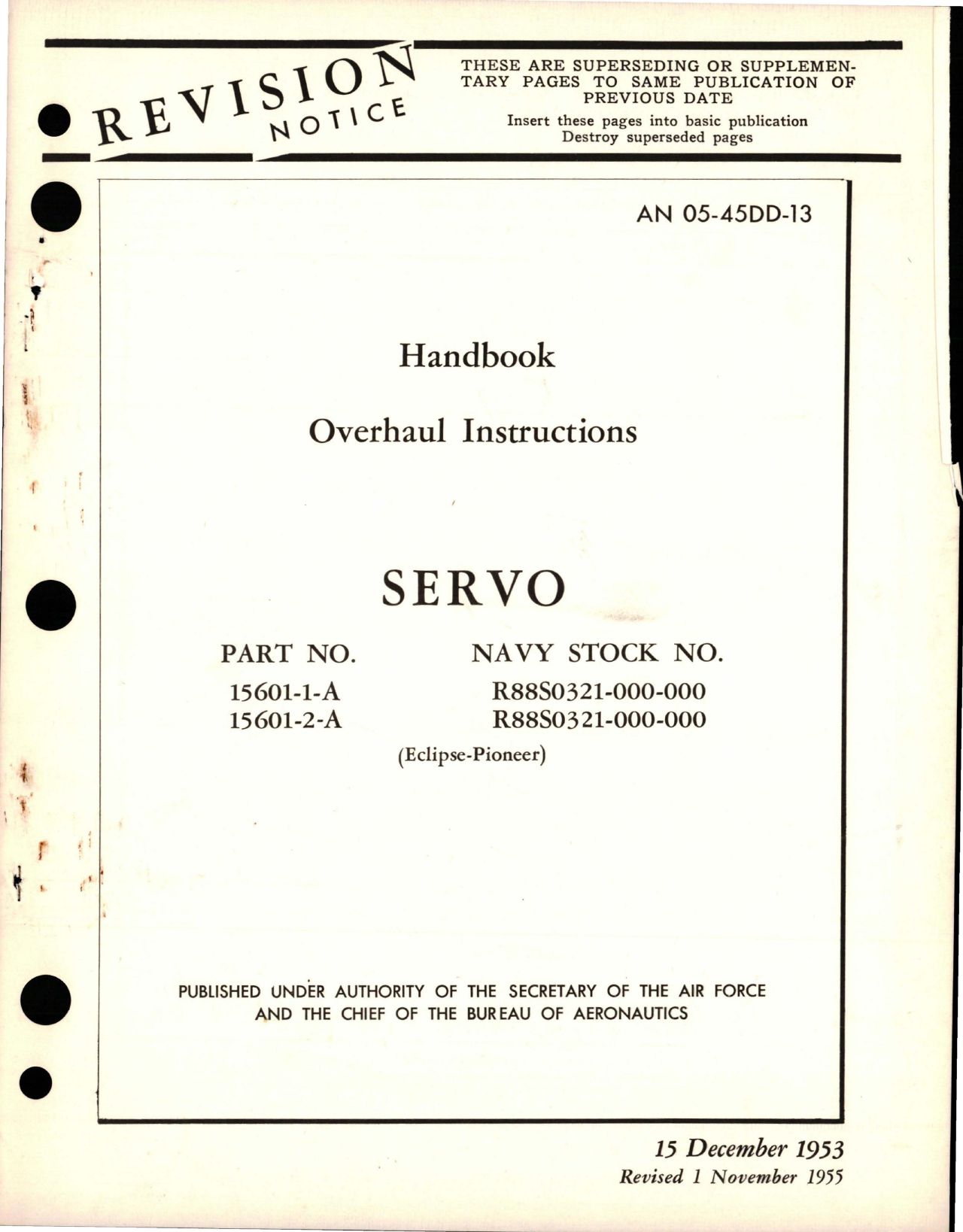 Sample page 1 from AirCorps Library document: Overhaul Instructions for Servo - Part 15601-1-A and 15601-2-A