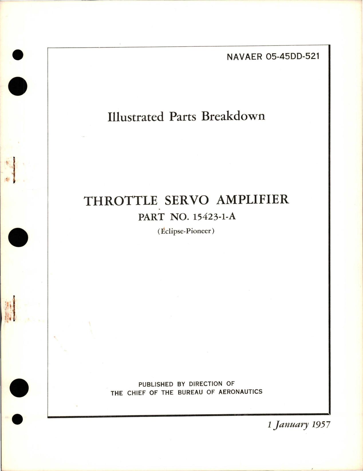 Sample page 1 from AirCorps Library document: Illustrated Parts Breakdown for Throttle Servo Amplifier - Part 15423-1-A 
