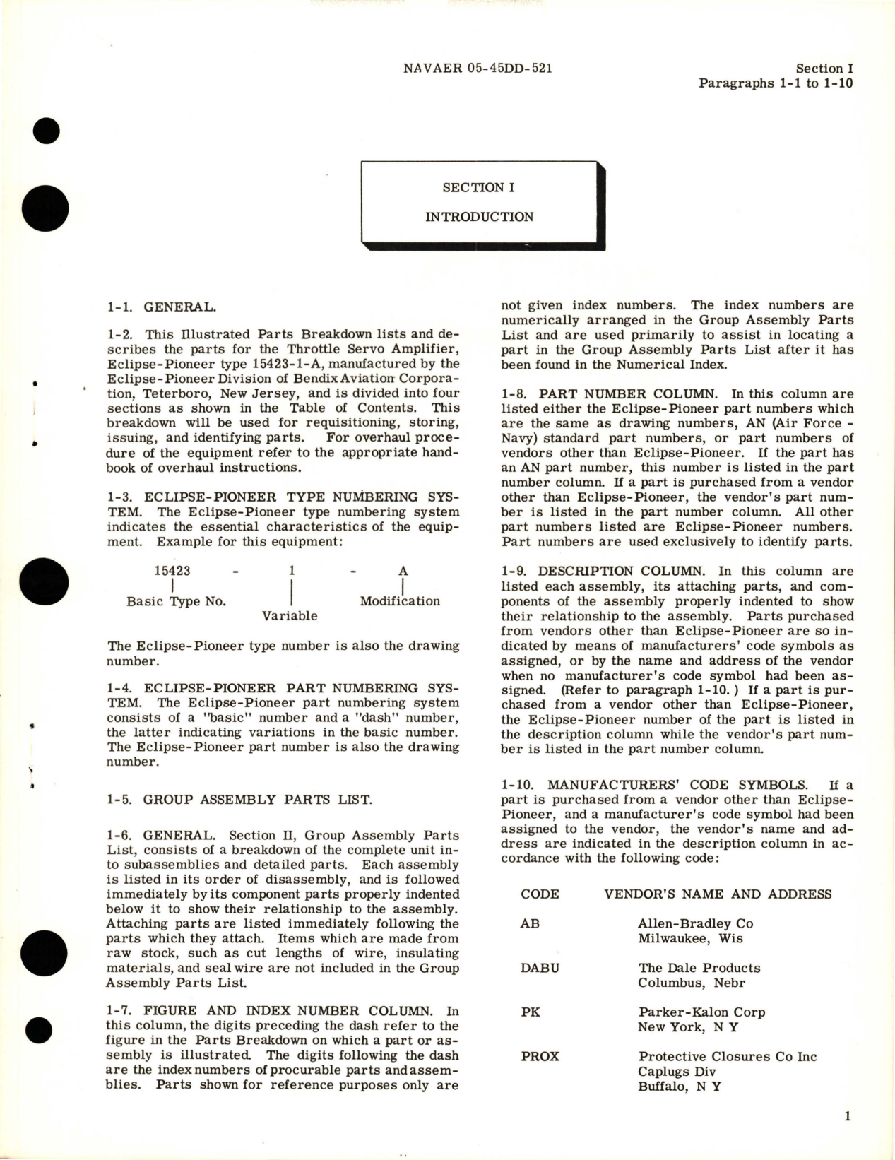 Sample page 5 from AirCorps Library document: Illustrated Parts Breakdown for Throttle Servo Amplifier - Part 15423-1-A 