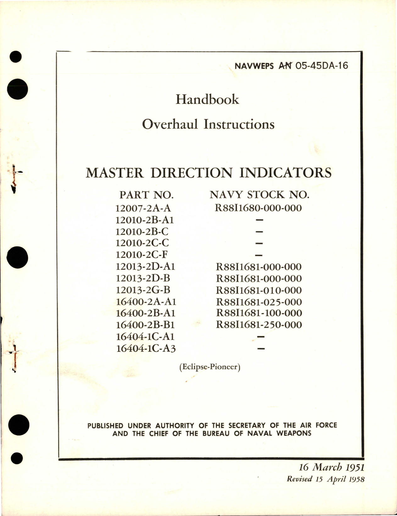 Sample page 1 from AirCorps Library document: Overhaul Instructions for Master Direction Indicators