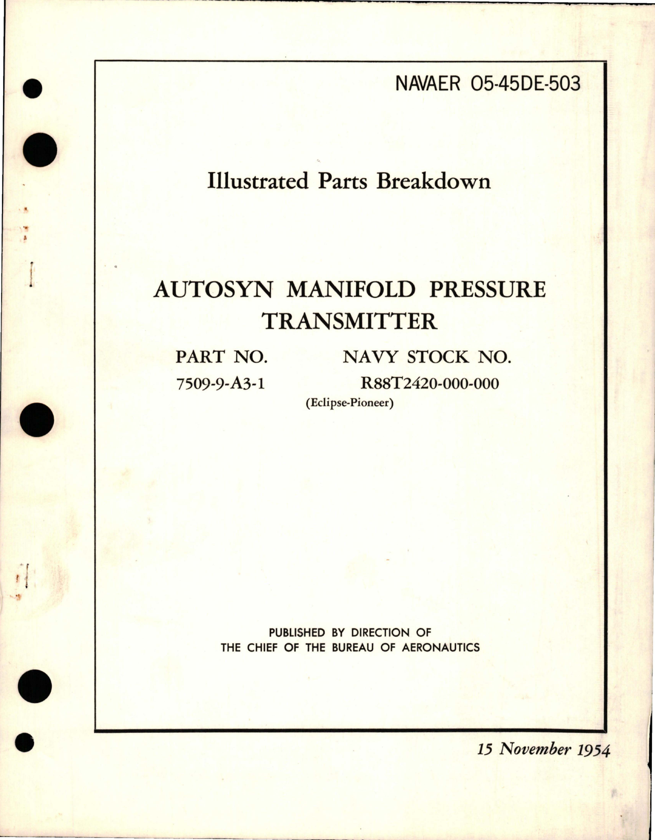 Sample page 1 from AirCorps Library document: Illustrated Parts Breakdown for Autosyn Manifold Pressure Transmitter - Part 7509-9-A3-1