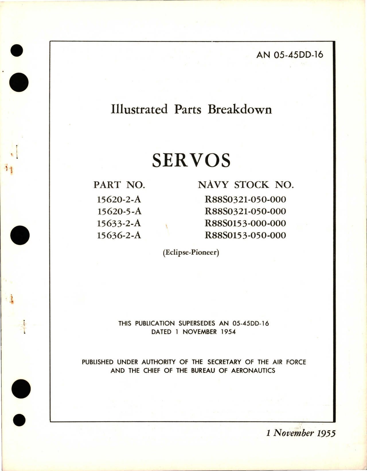 Sample page 1 from AirCorps Library document: Illustrated Parts Breakdown for Servos - Parts 15620-2-A, 15620-5-A, 15633-2-A, and 15636-2-A