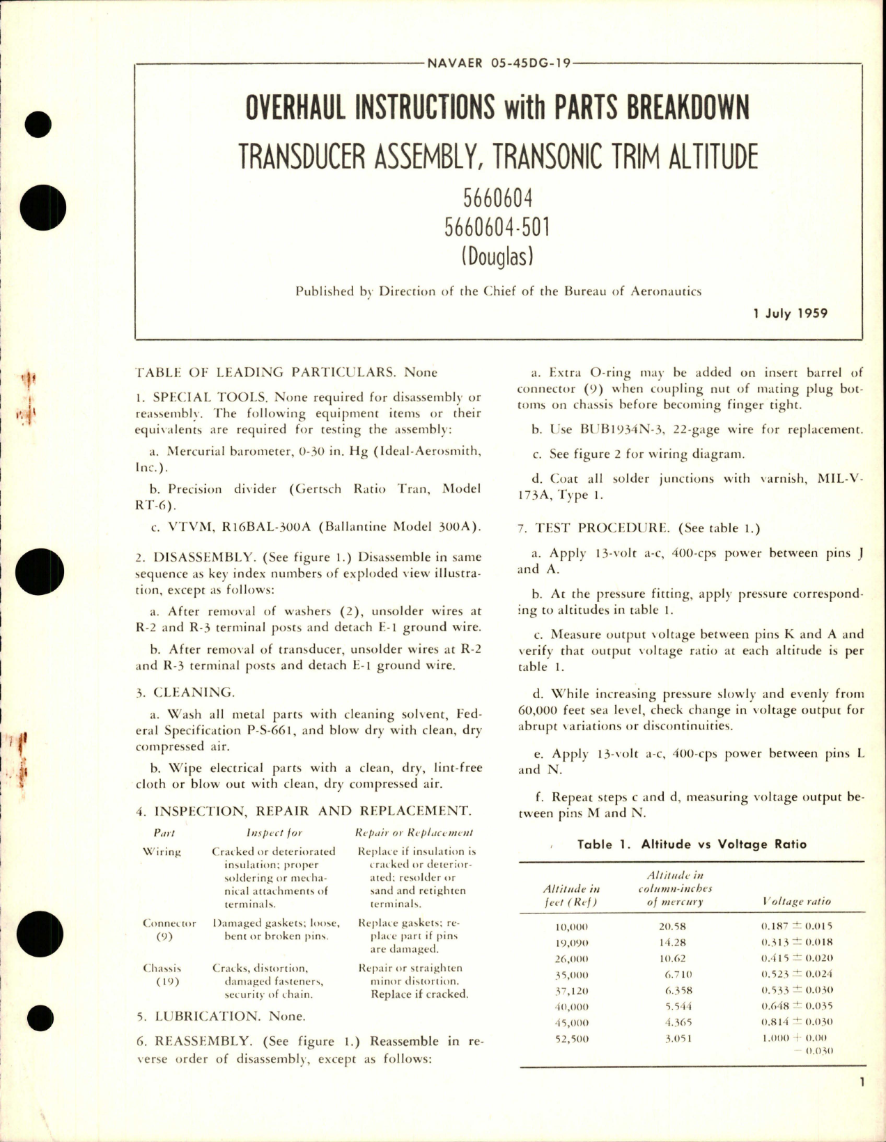 Sample page 1 from AirCorps Library document: Overhaul Instructions with Parts for Transonic Trim Altitude Tranducer Assy - 5660604 and 5660604-501