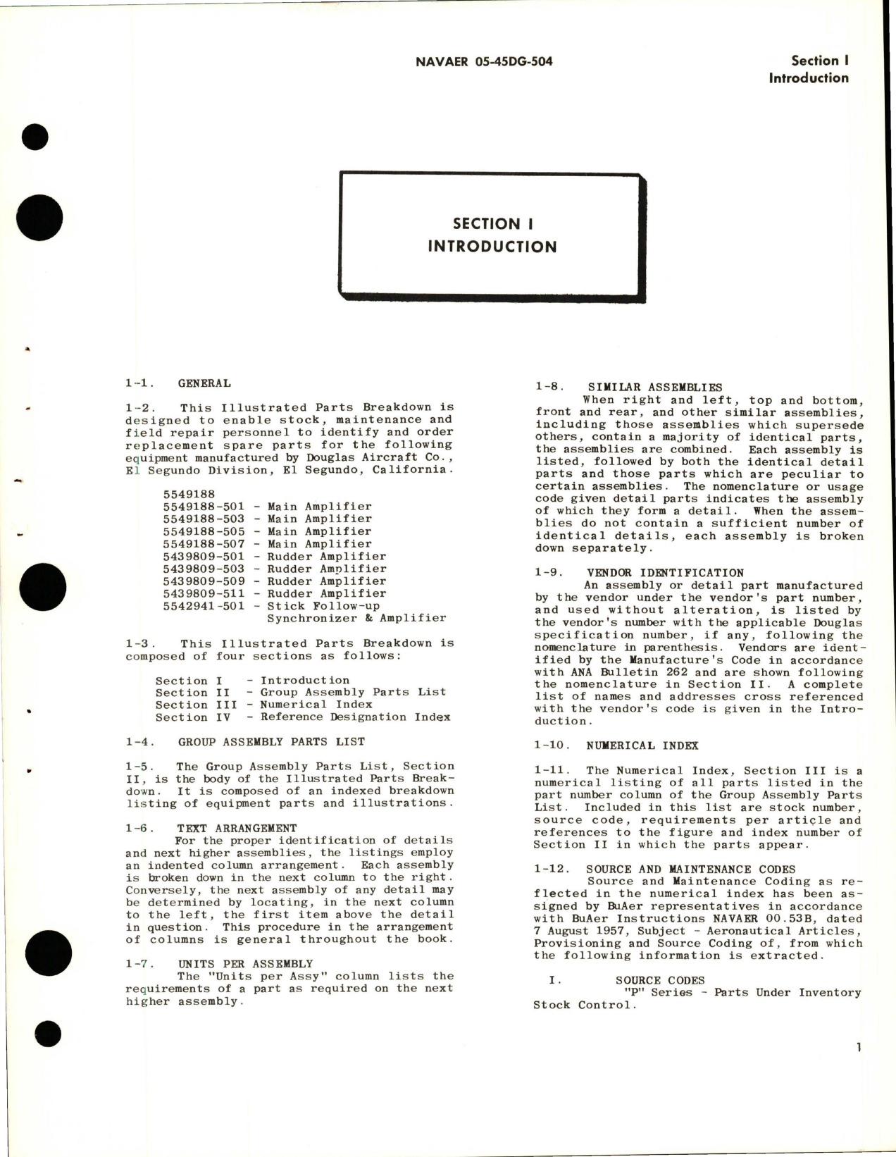 Sample page 5 from AirCorps Library document: Illustrated Parts Breakdown for Main Amplifier 5549188, Rudder Amplifier 5439809, Stick Follow-Up Synchronizer and Amplifier 5542941-501