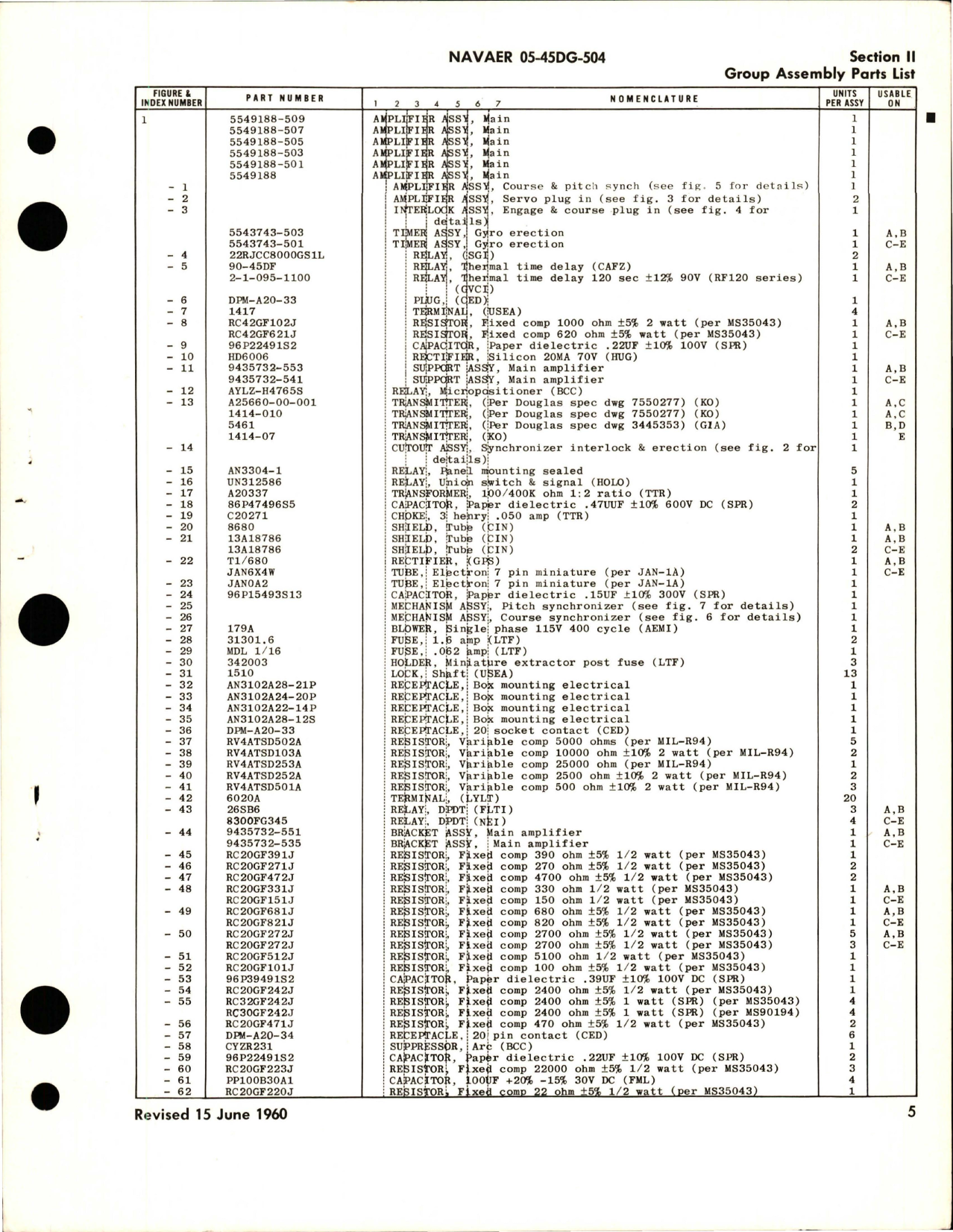 Sample page 5 from AirCorps Library document: Illustrated Parts Breakdown for Main Amplifier 5549188, Rudder Amplifier 5439808, Stick Follow-Up Synchronizer and Amplifier 5542941-501