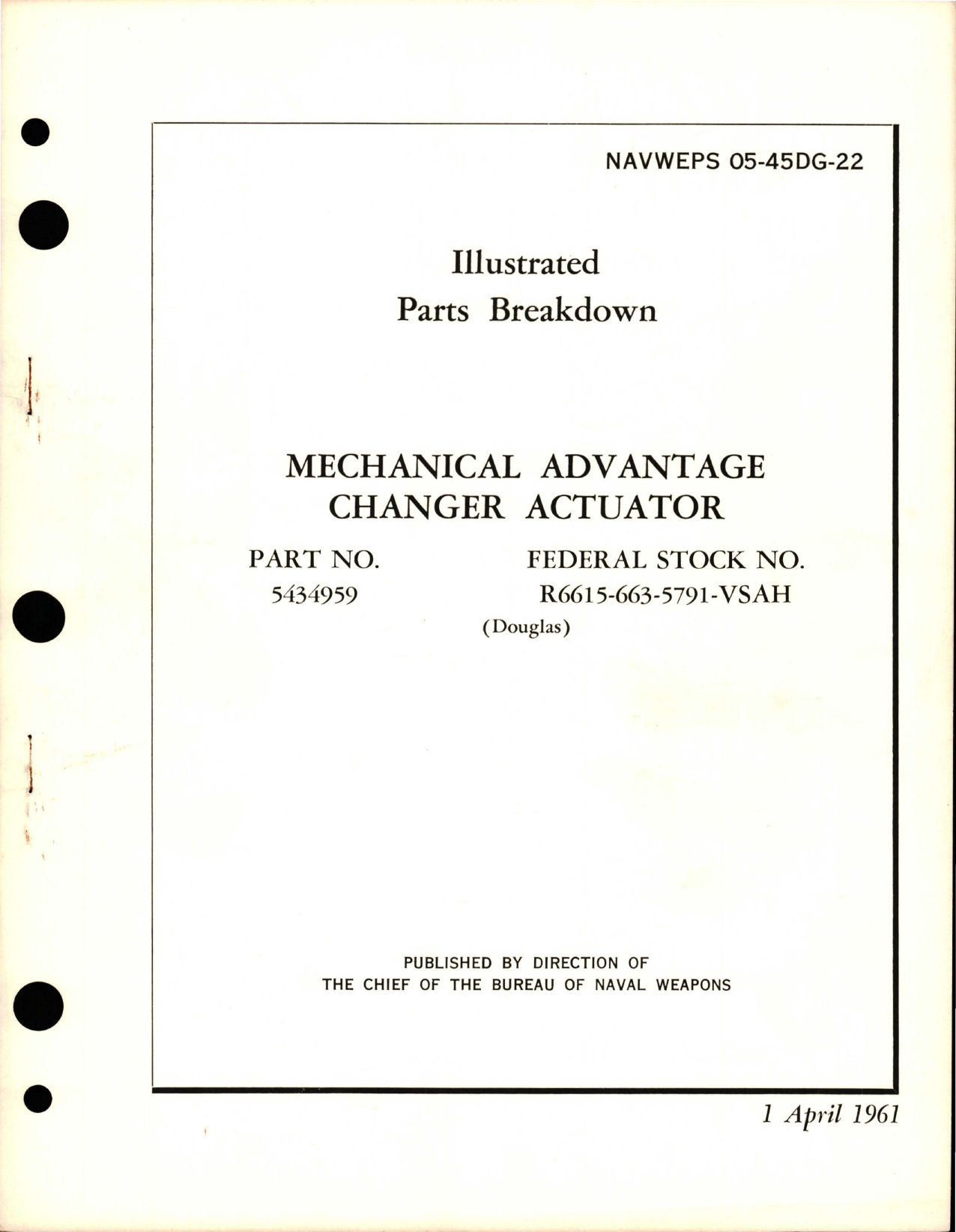 Sample page 1 from AirCorps Library document: Illustrated Parts Breakdown for Mechanical Advantage Changer Actuator - Part 5434959