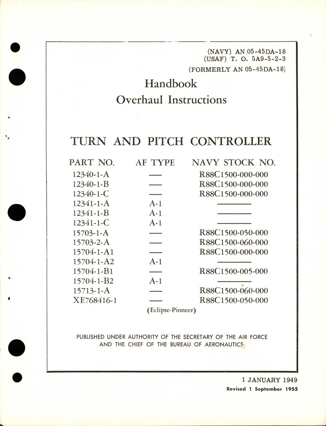 Sample page 1 from AirCorps Library document: Overhaul Instructions for Turn and Pitch Controller 