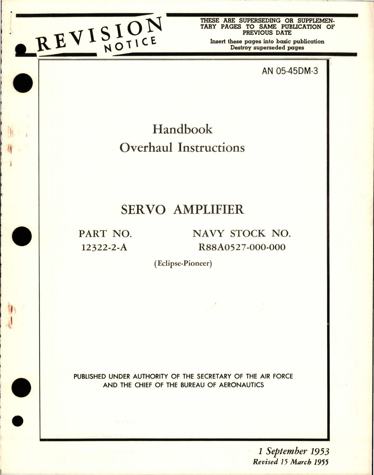 Sample page 1 from AirCorps Library document: Overhaul Instructions for Servo Amplifier - Part 12322-2-A