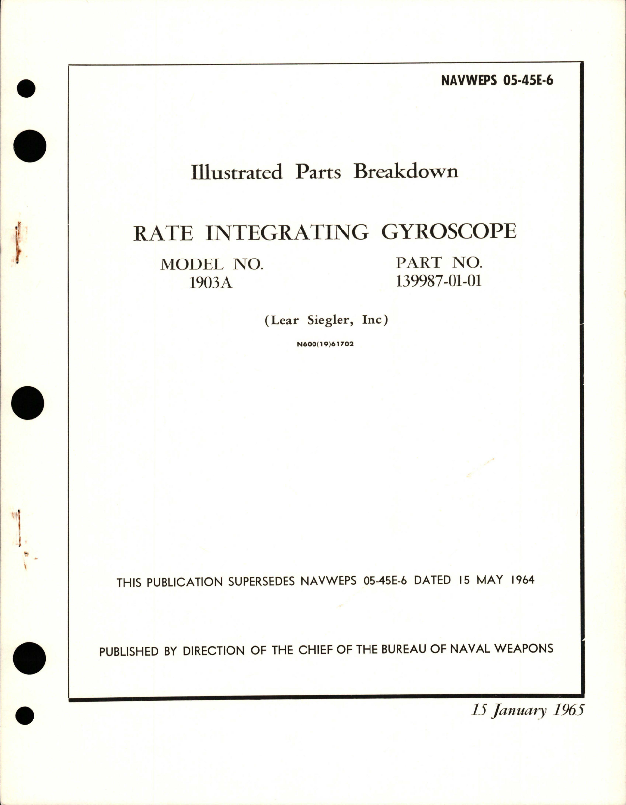 Sample page 1 from AirCorps Library document: Illustrated Parts Breakdown for Rate Integrating Gyroscope - Model 1903A