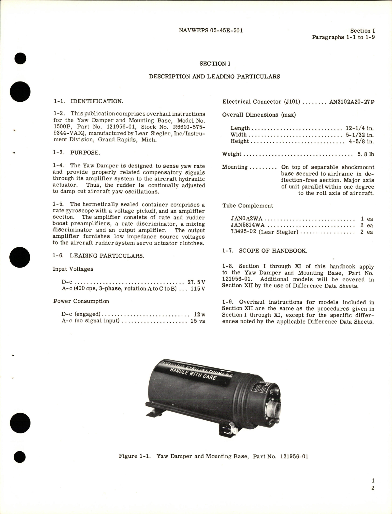 Sample page 7 from AirCorps Library document: Overhaul Instructions for Yaw Damper and Mounting Base - Model 1500P and 1500P-1 - Parts 121956-01 and 121956-02