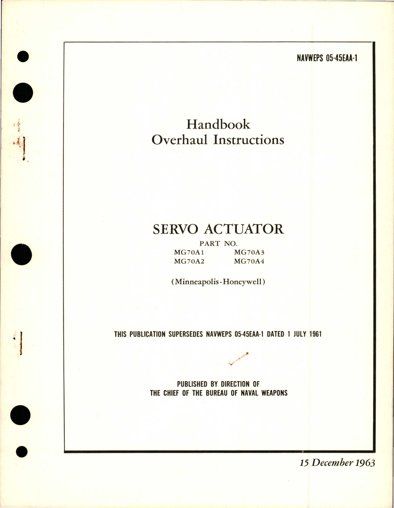 Sample page 1 from AirCorps Library document: Overhaul Instructions for Servo Actuator - Parts MG70A1, MG70A2, MG70A3, and MG70A4