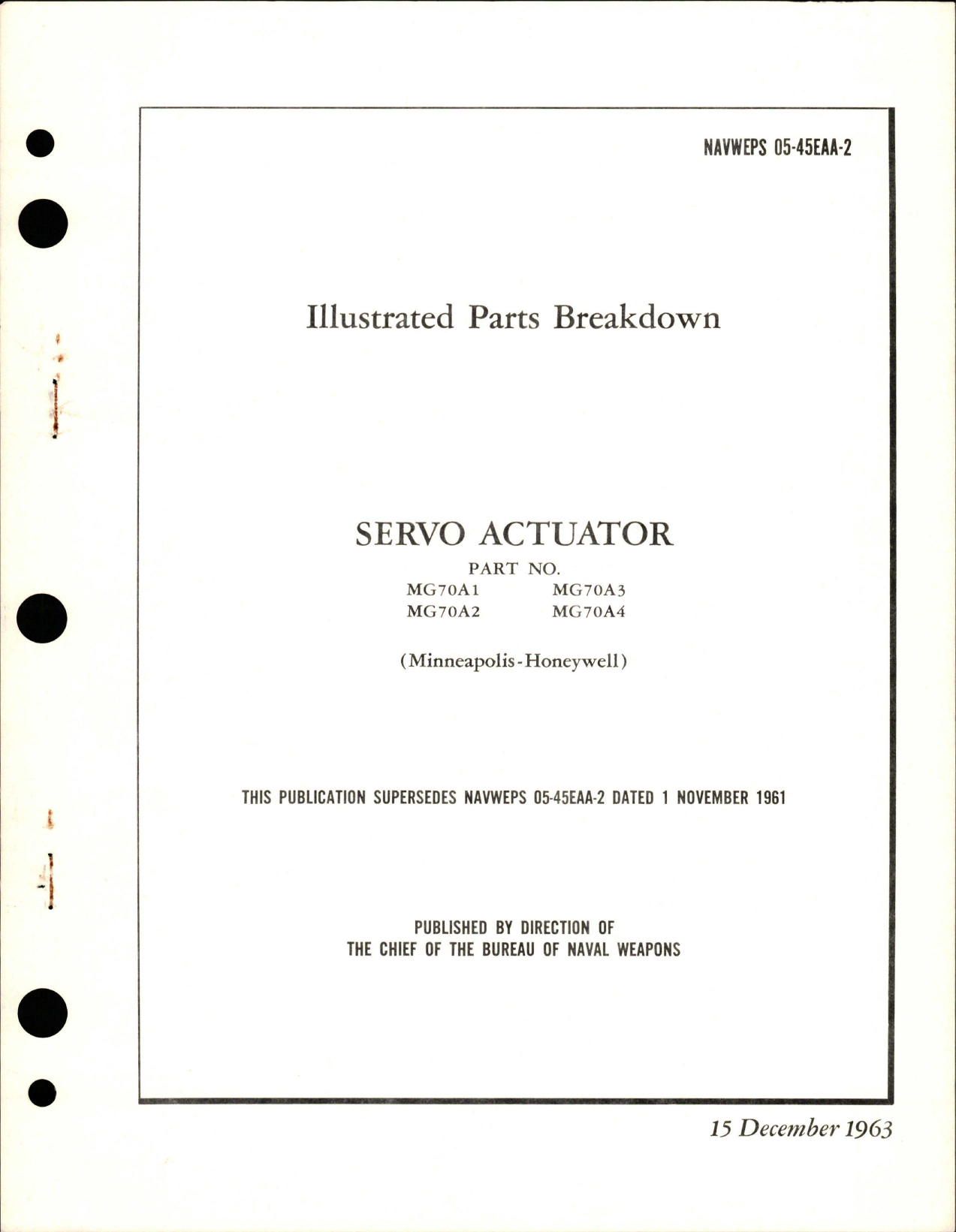 Sample page 1 from AirCorps Library document: Illustrated Parts Breakdown for Actuator-Servo - Parts MG70A1, MG70A2, MG70A3, MG70A4