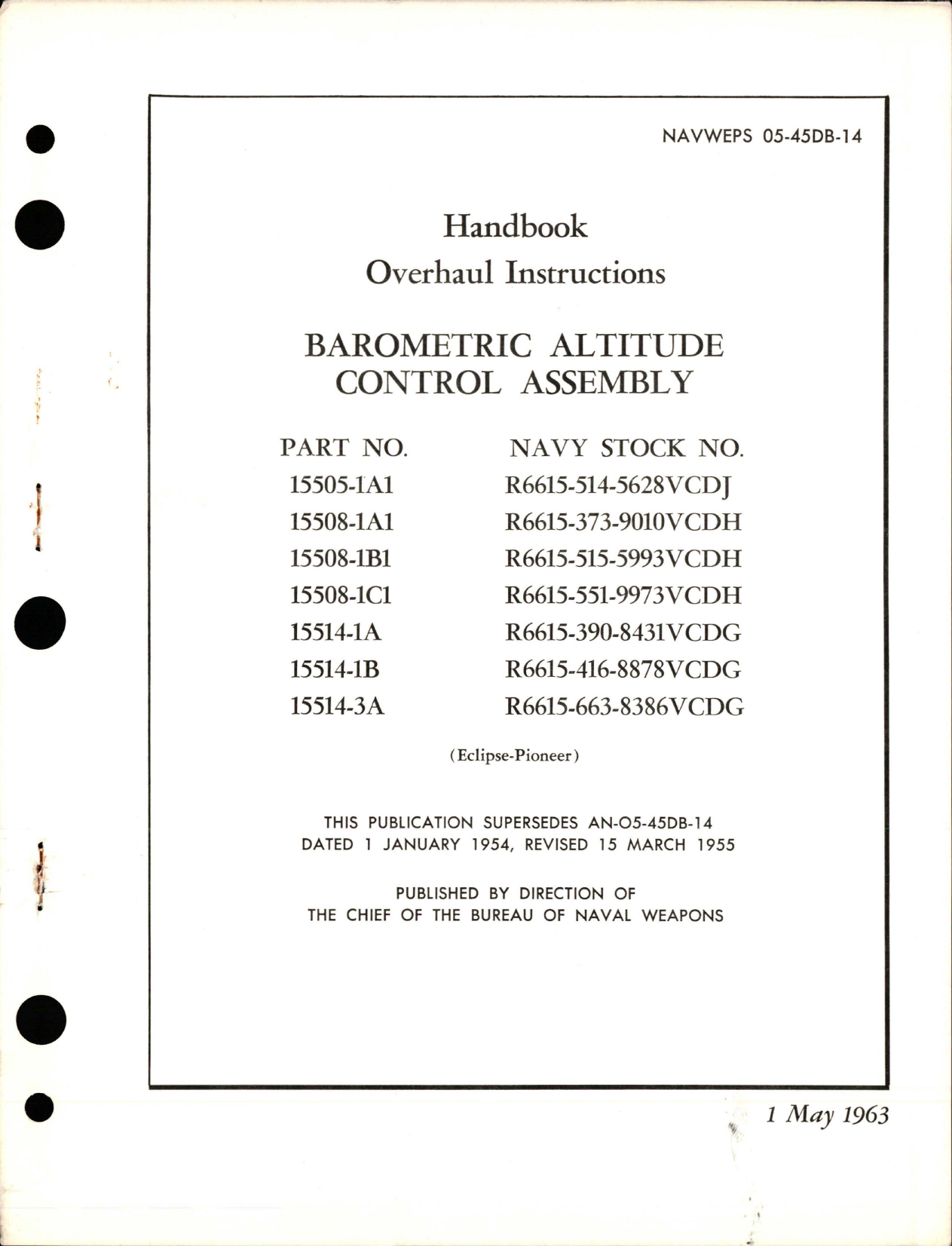 Sample page 1 from AirCorps Library document: Overhaul Instructions for Barometric Altitude Control Assembly
