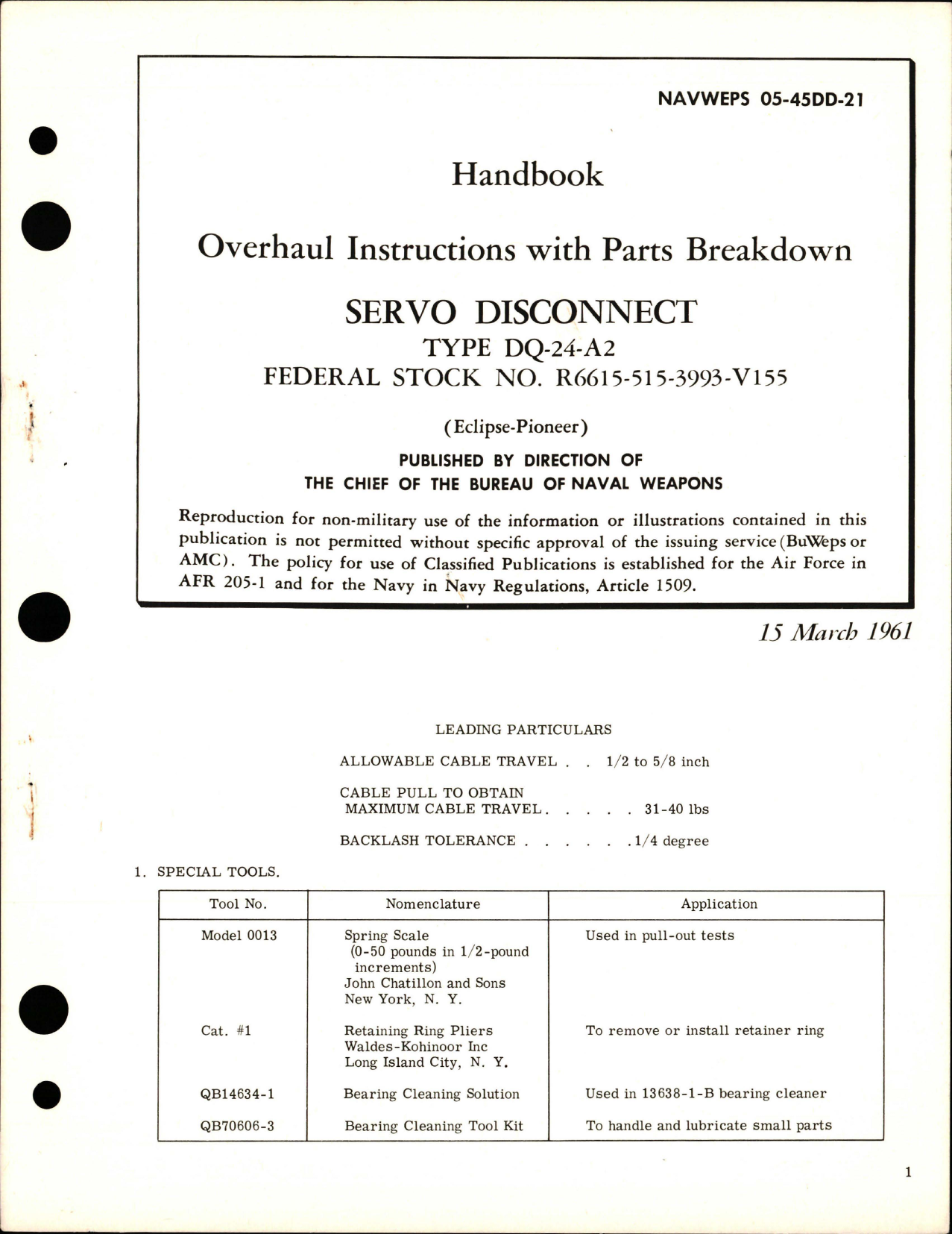Sample page 1 from AirCorps Library document: Overhaul Instructions with Parts for Servo Disconnect - Type DQ-24-A2
