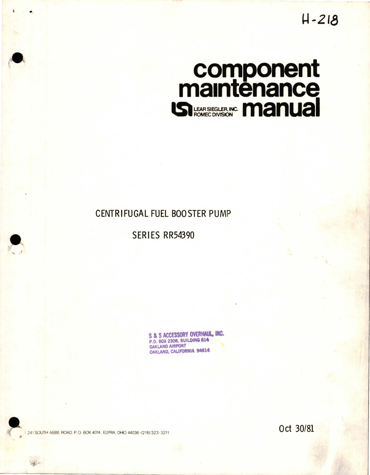 Sample page 1 from AirCorps Library document: Maintenance Manual for Centrifugal Fuel Booster Pump - Series RR54390